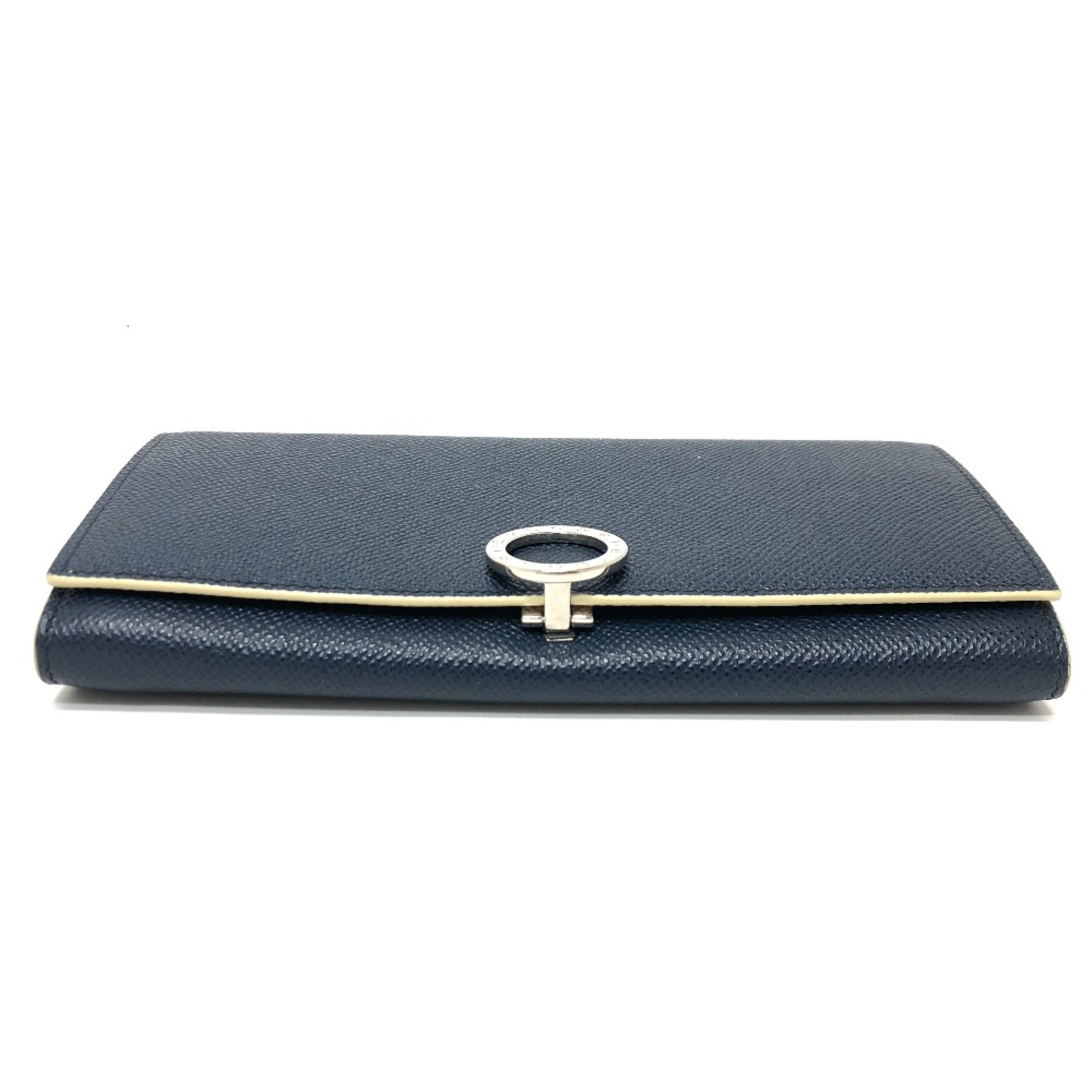 Bulgari Logo clip Wallet Long Wallet Navy Beige/SilverHardware