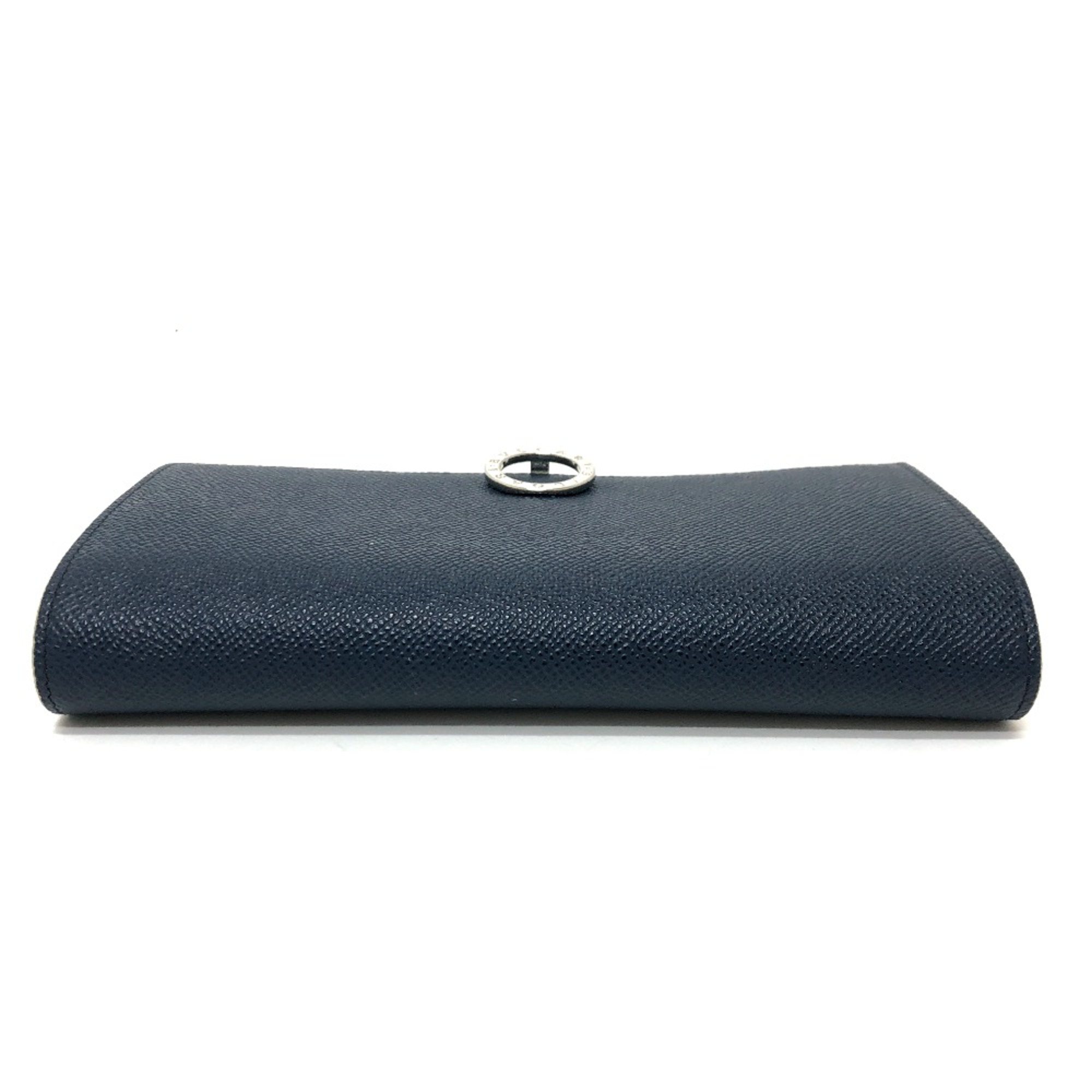 Bulgari Logo clip Wallet Long Wallet Navy Beige/SilverHardware