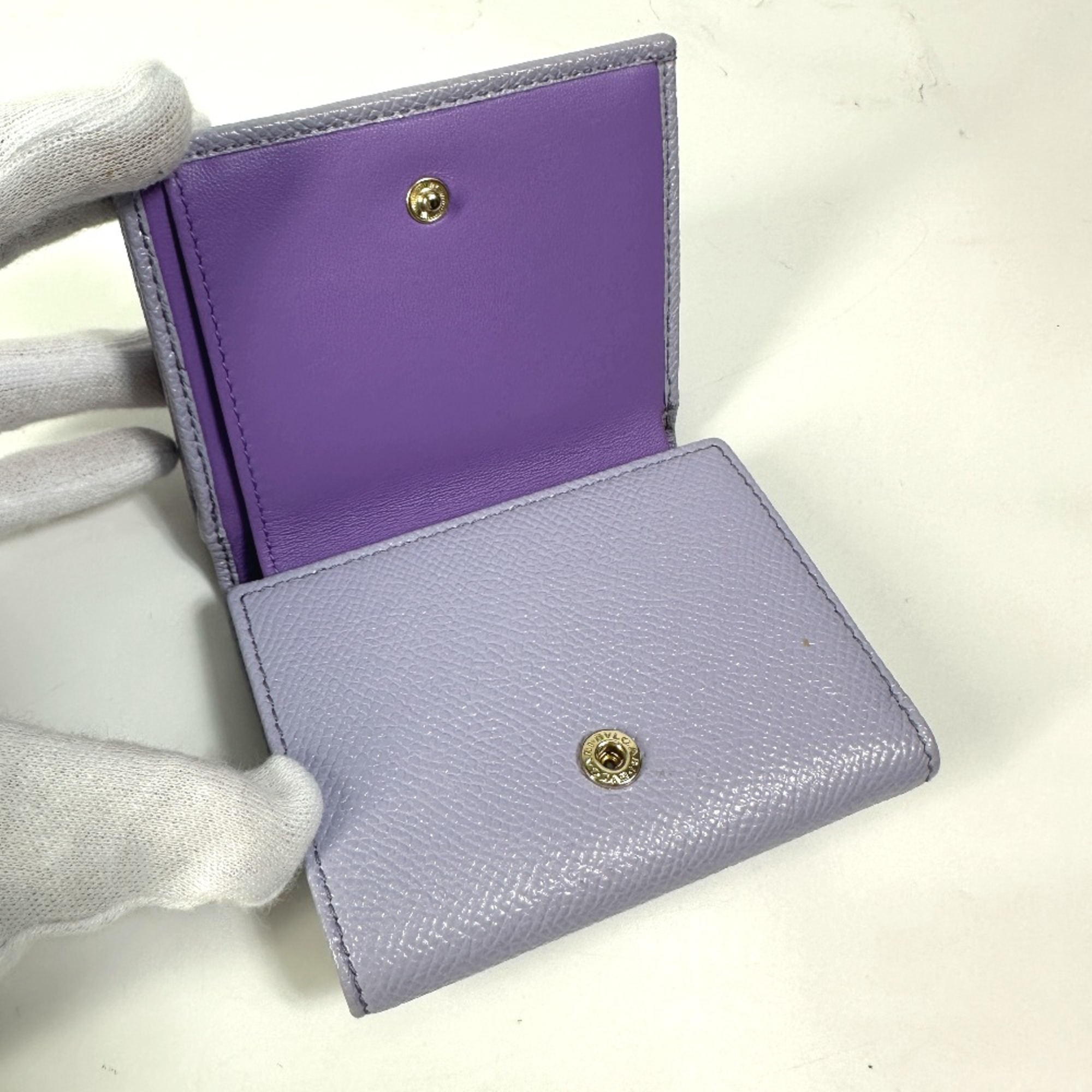 Bulgari Compact Trifold wallet purple SilverHardware