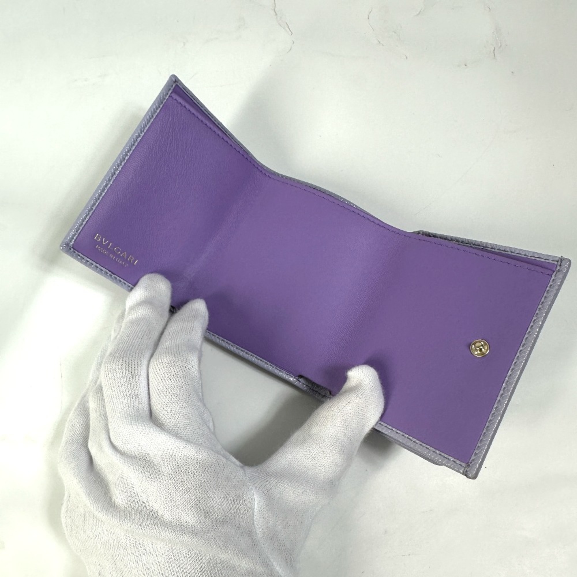 Bulgari Compact Trifold wallet purple SilverHardware