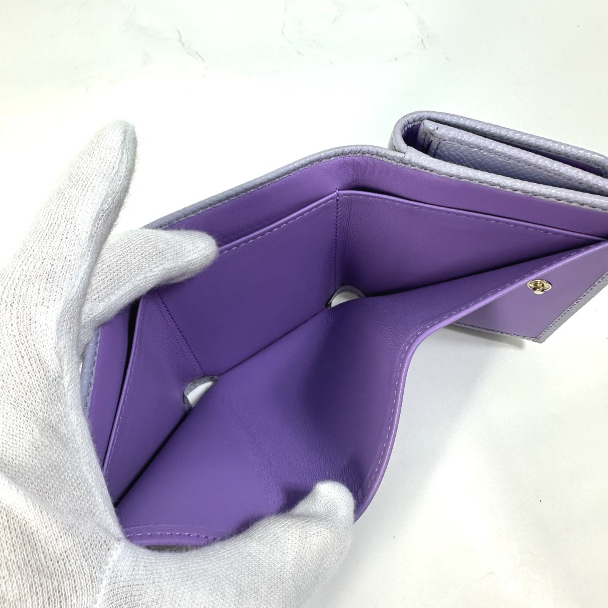 Bulgari Compact Trifold wallet purple SilverHardware