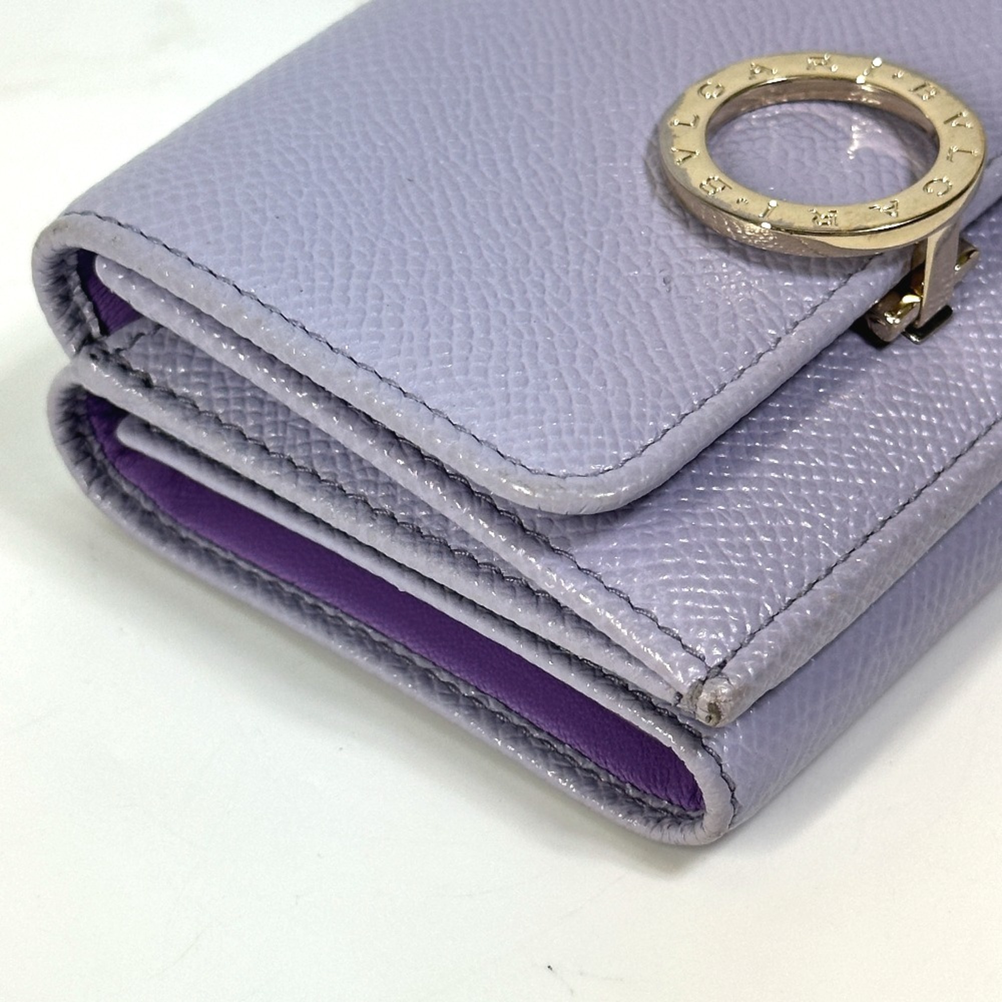 Bulgari Compact Trifold wallet purple SilverHardware