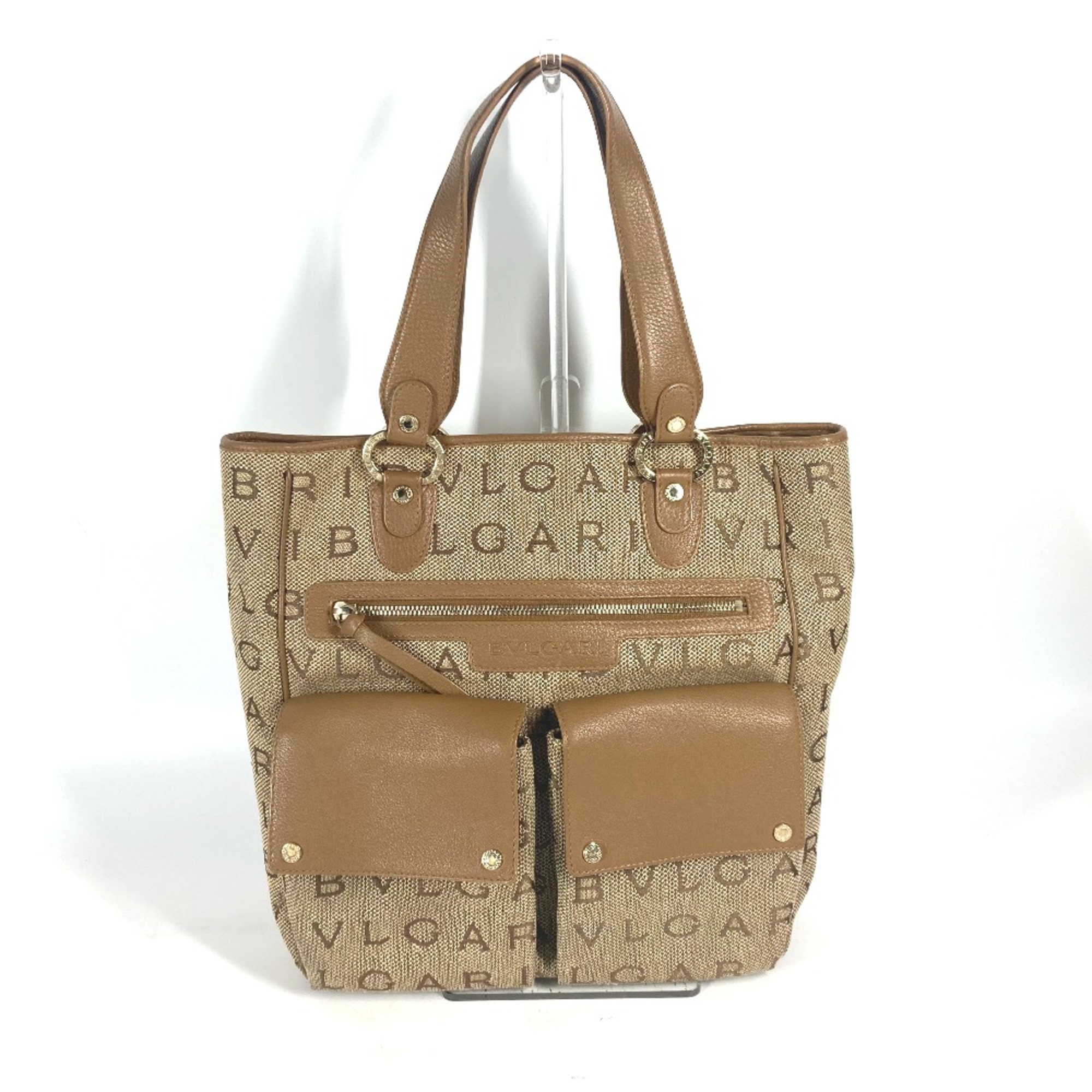 Bulgari 801904 Maxi logo Shoulder Bag Tote Bag Beige