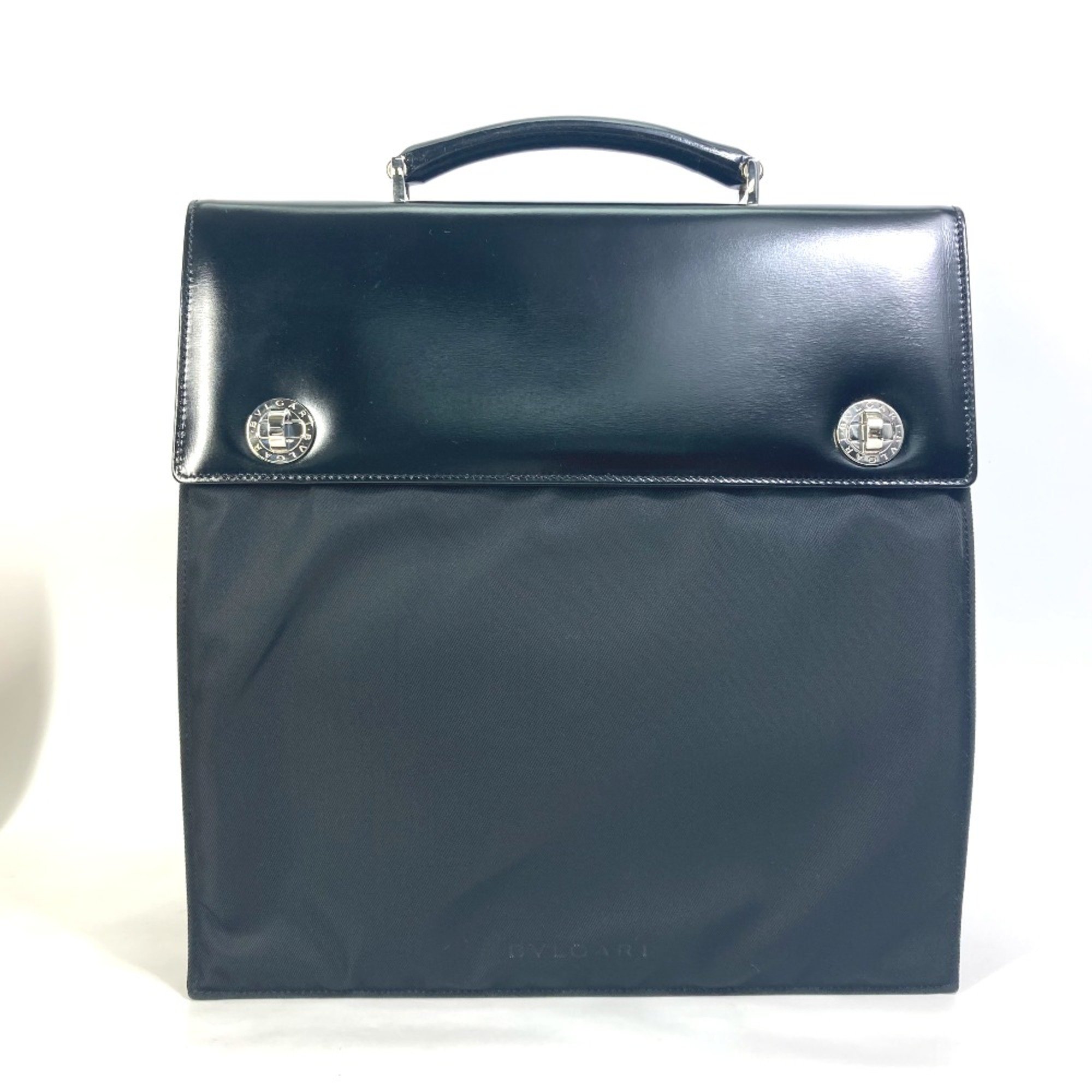 Bulgari briefcase vertical Hand Bag Business bag Black SilverHardware