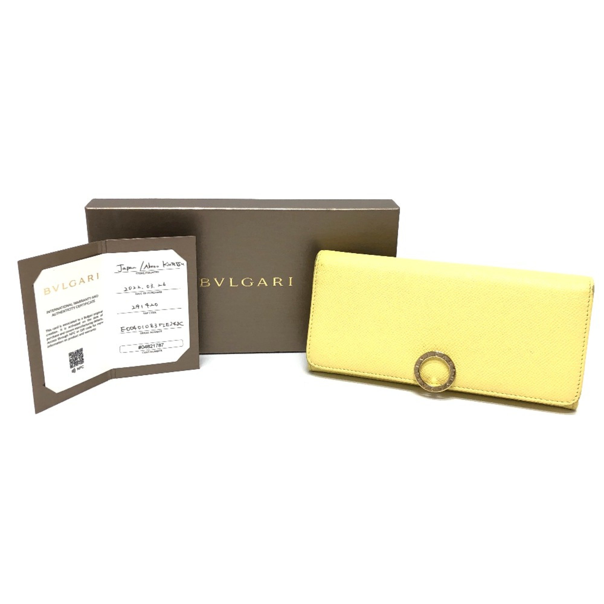 Bulgari Logo clip Folded wallet Long Wallet yellow GoldHardware