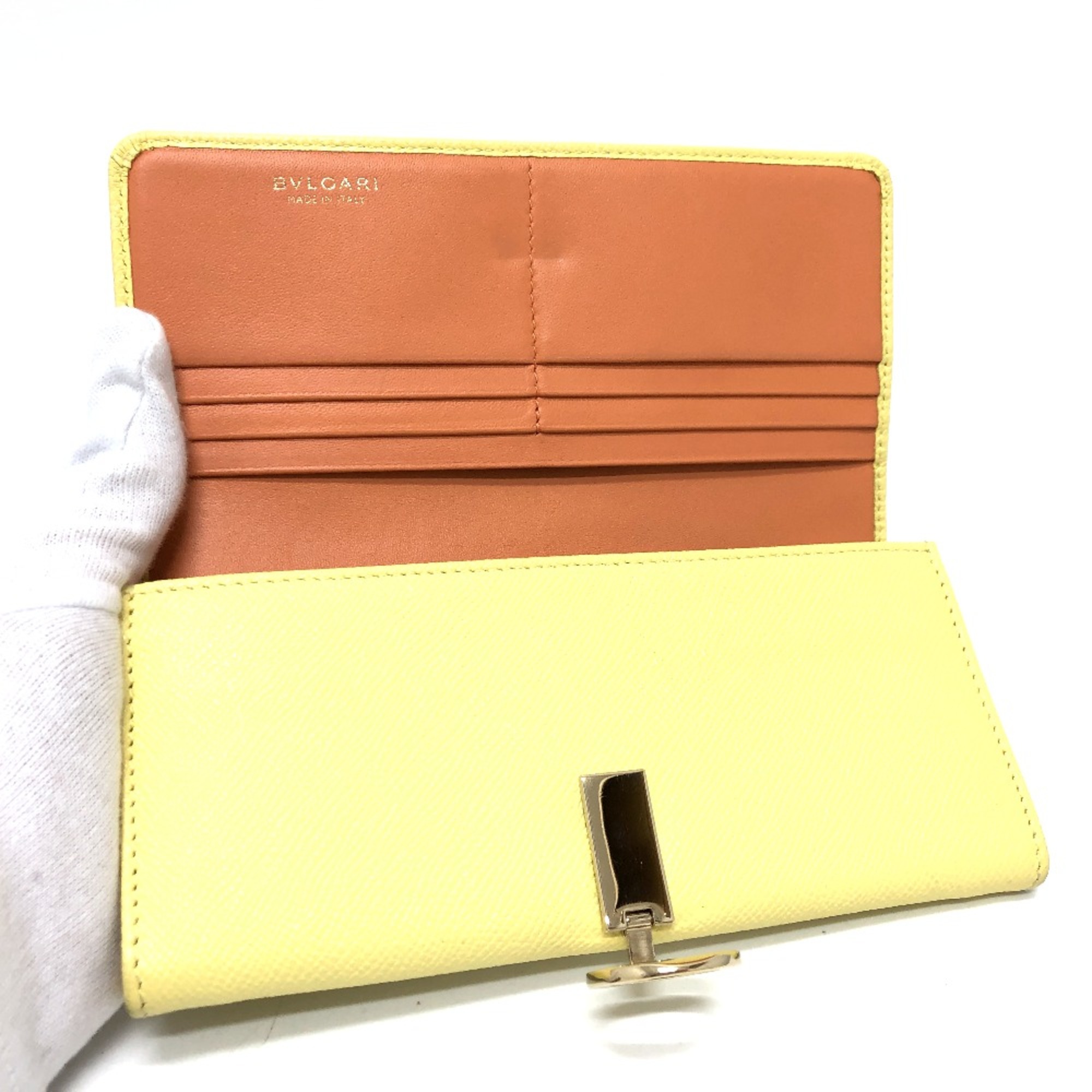 Bulgari Logo clip Folded wallet Long Wallet yellow GoldHardware