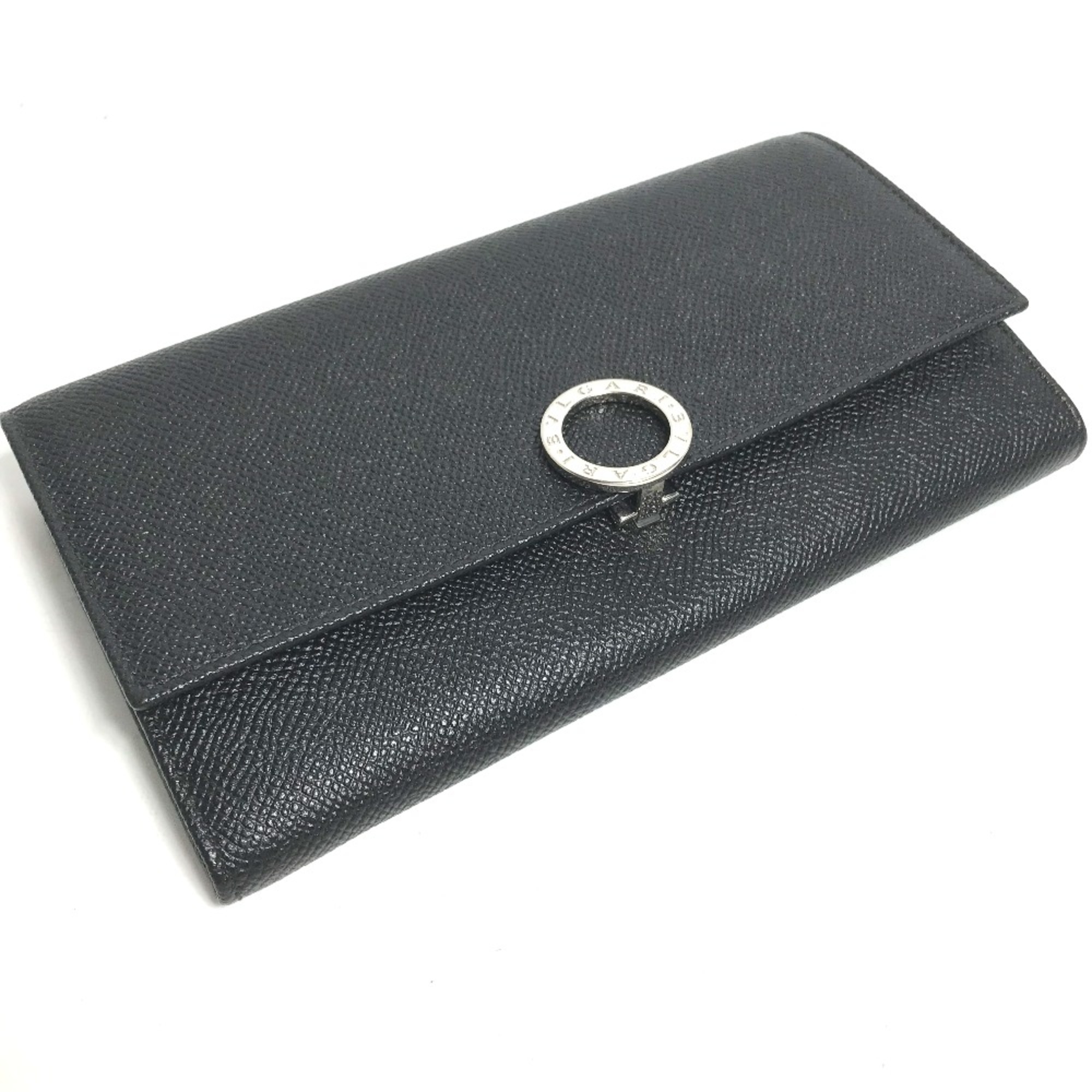 Bulgari Two fold Long Wallet Black Silver