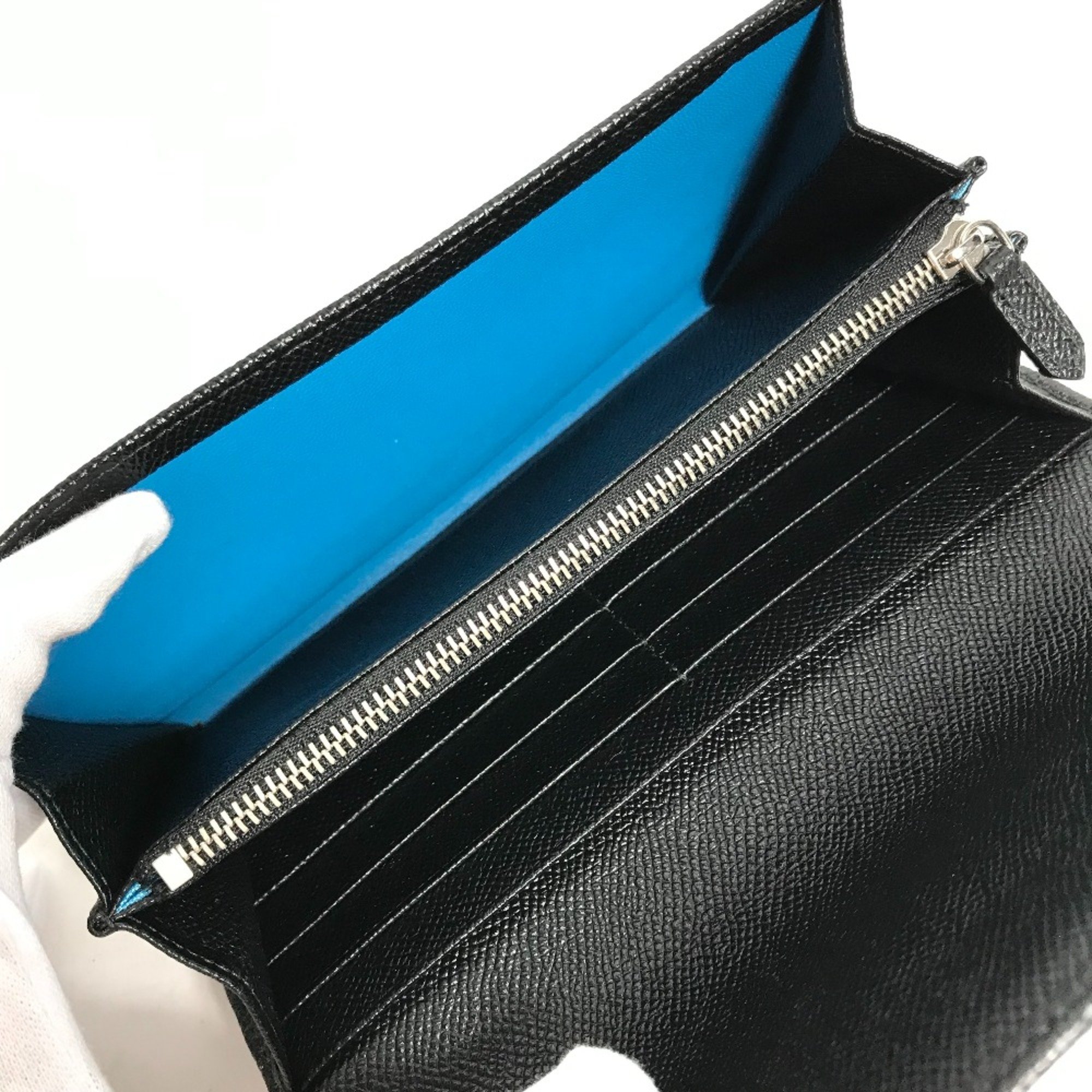 Bulgari Two fold Long Wallet Black Silver