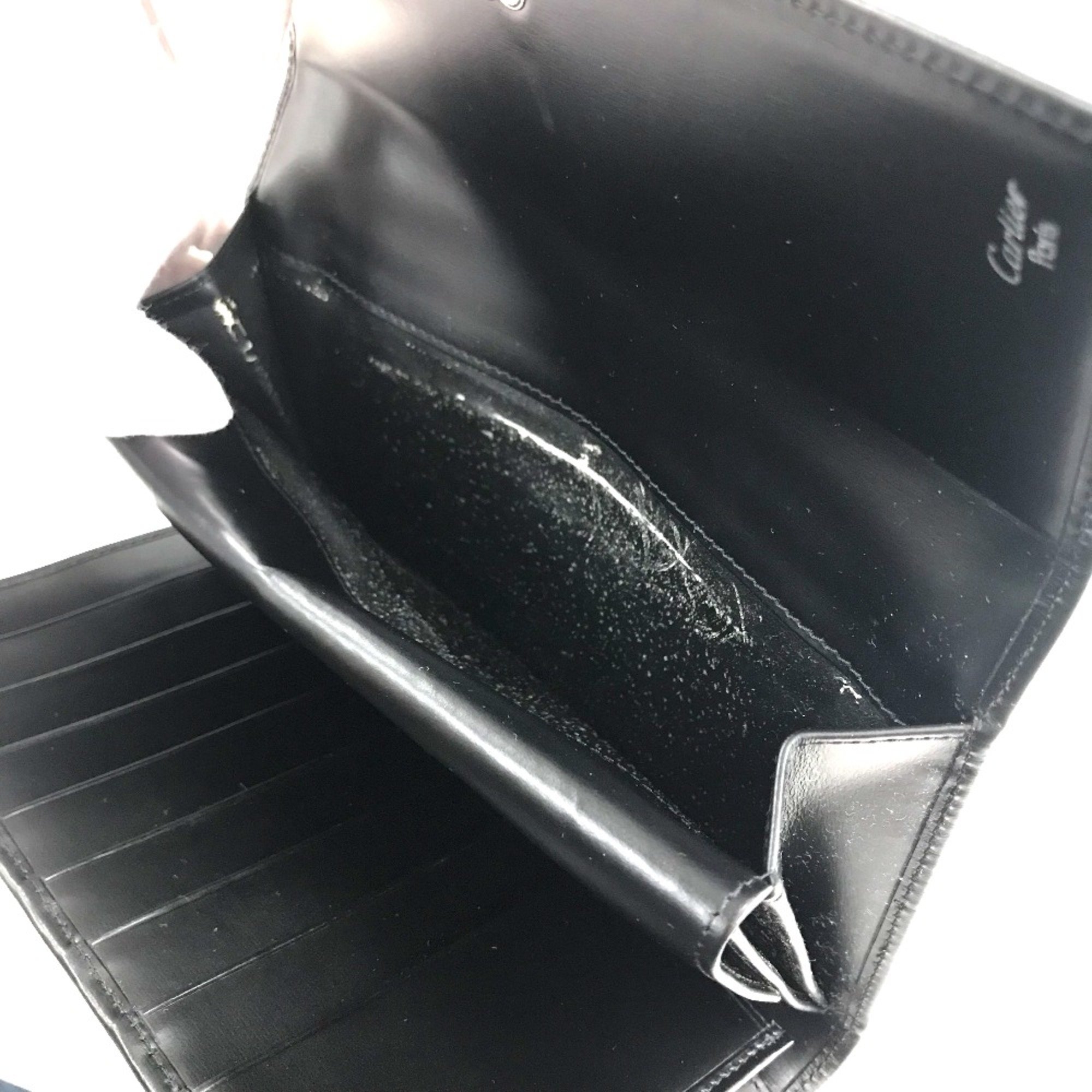 Cartier Three fold Long Wallet Black SilverHardware