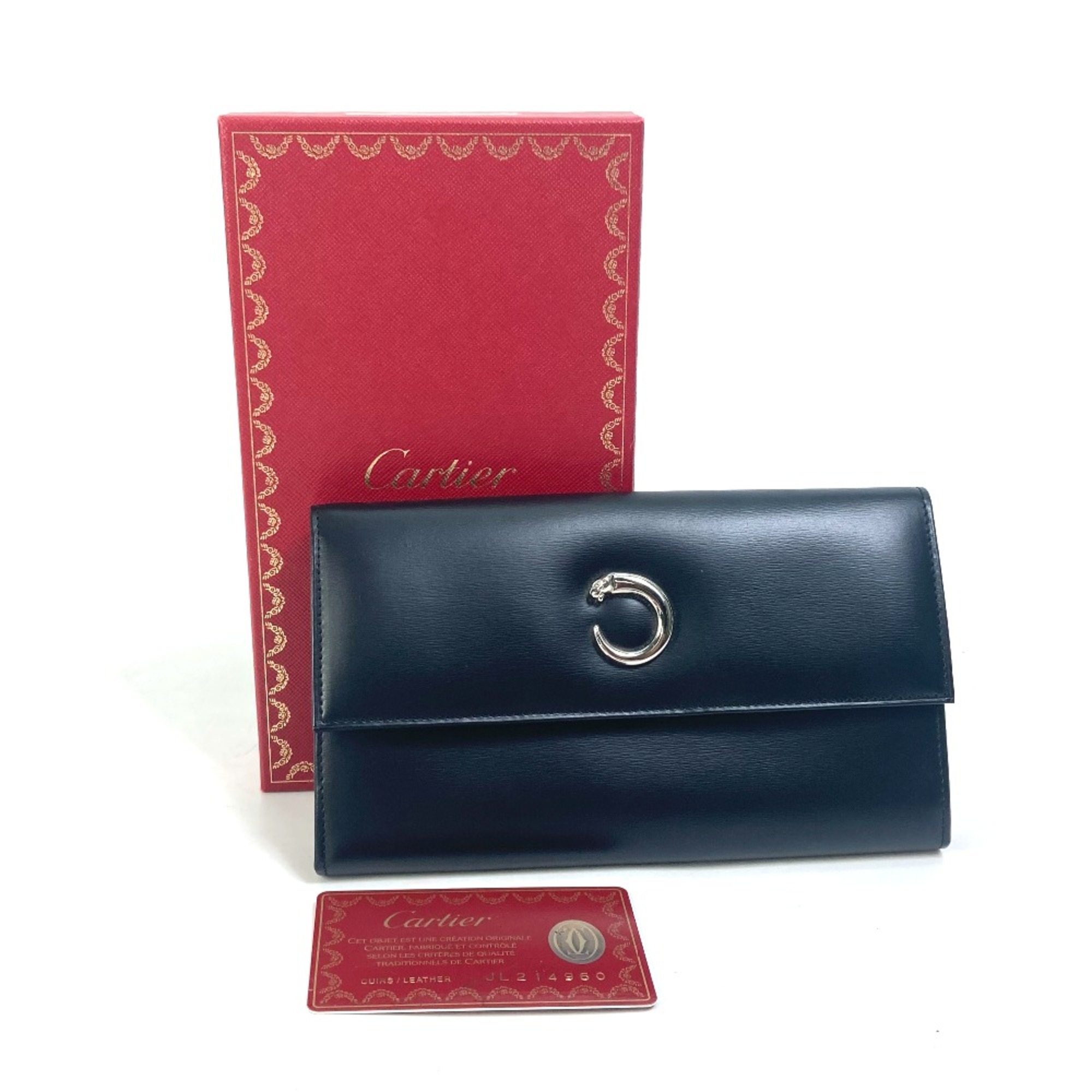 Cartier Three fold Long Wallet Black SilverHardware