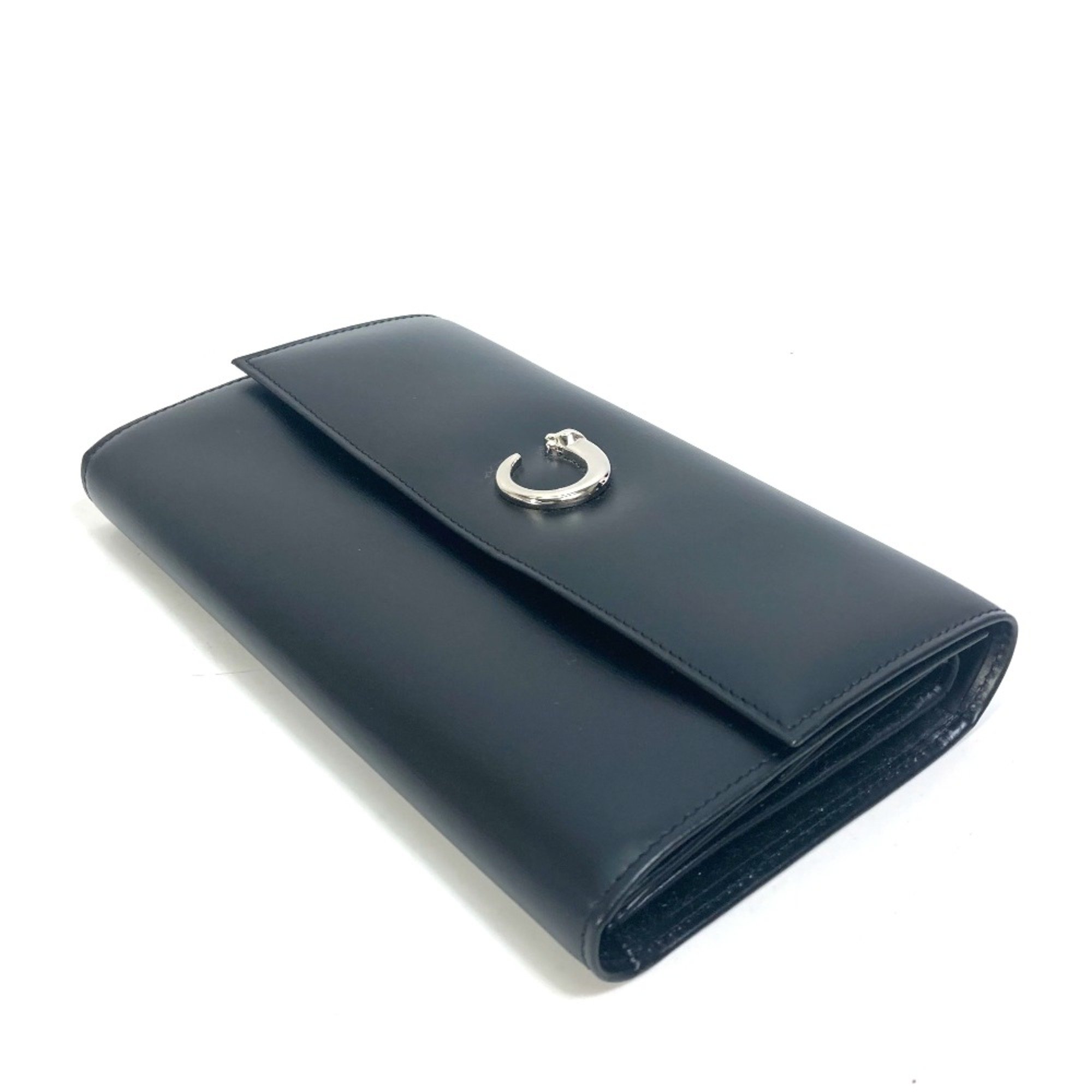 Cartier Three fold Long Wallet Black SilverHardware