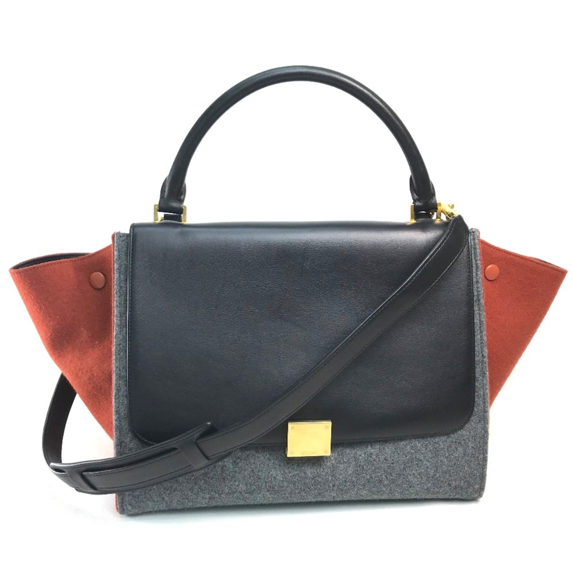 CELINE Bag 2WAY Hand Bag Shoulder Bag Gray x Orange x Black