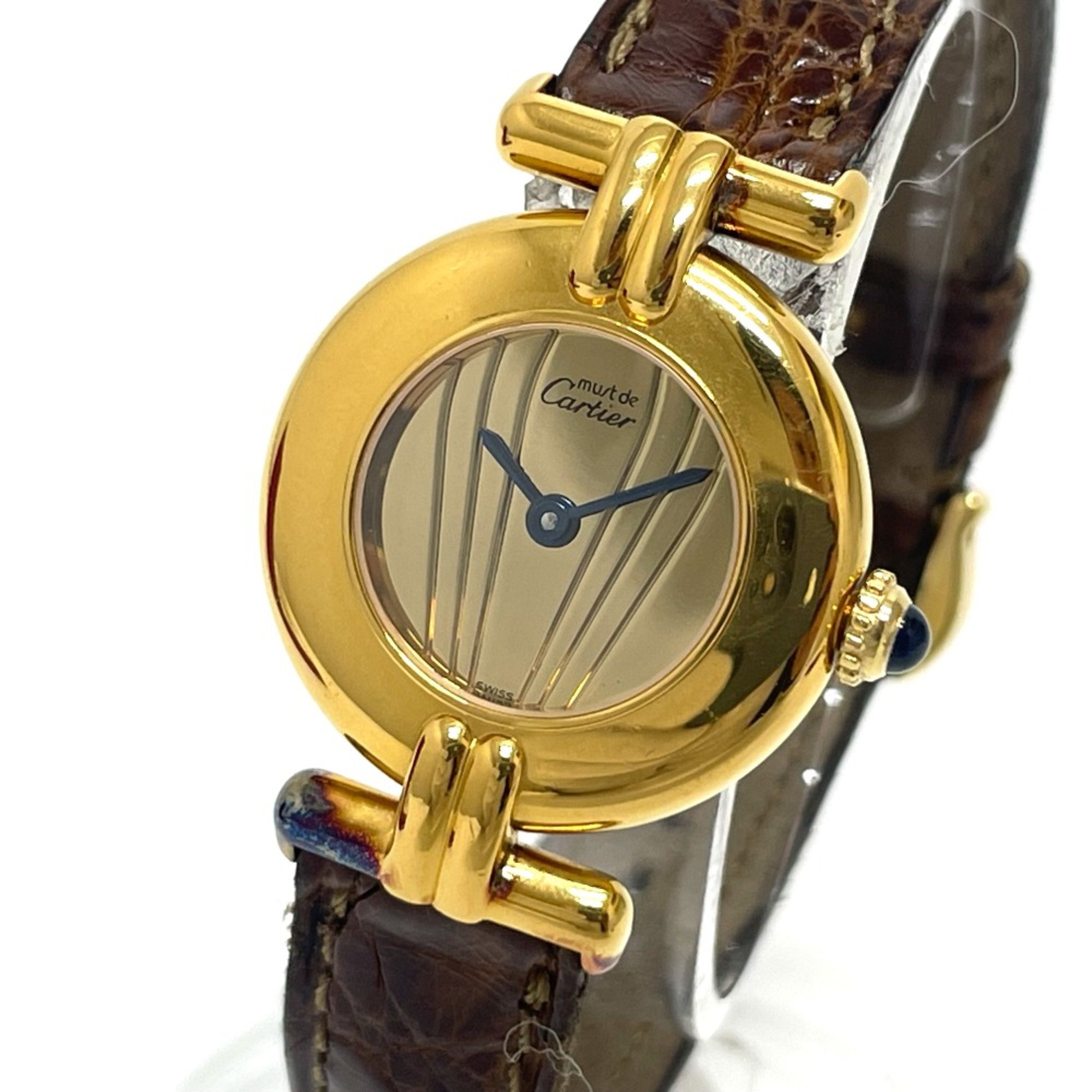 Cartier 590002 quartz Wristwatch Gold Brown belt