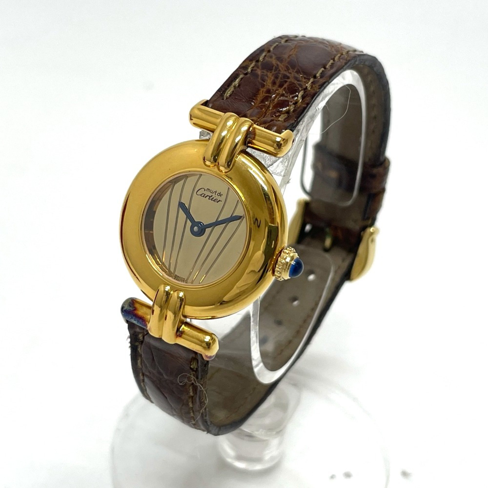 Cartier 590002 quartz Wristwatch Gold Brown belt