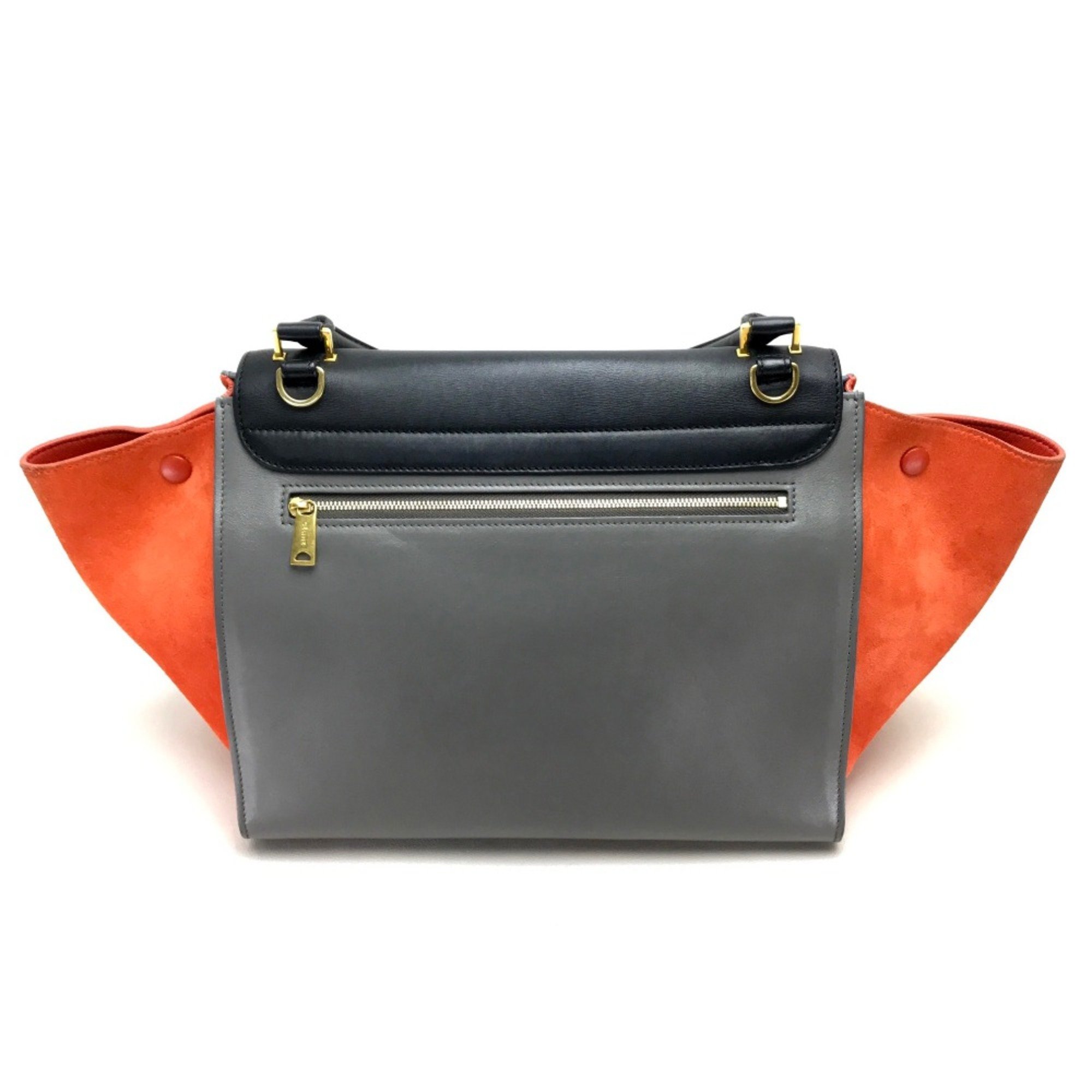 CELINE bag trapeze Shoulder Bag Black Gray x Black x Orange