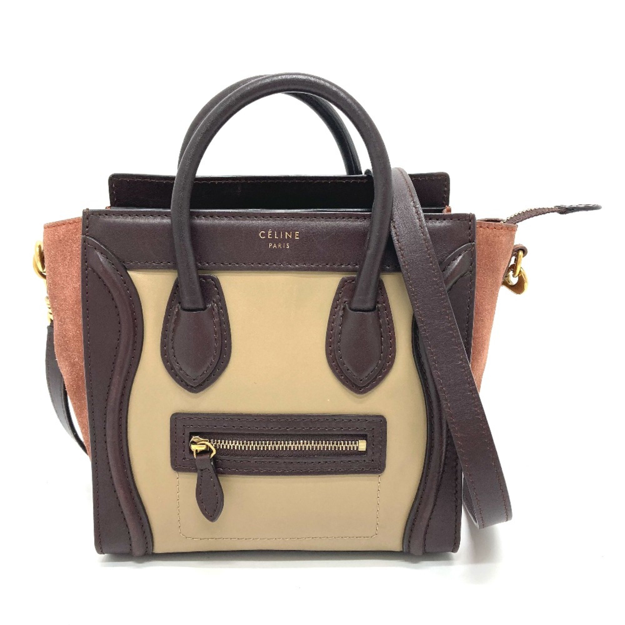 CELINE 168243 2WAY Shoulder Bag Hand Bag Brown x Beige