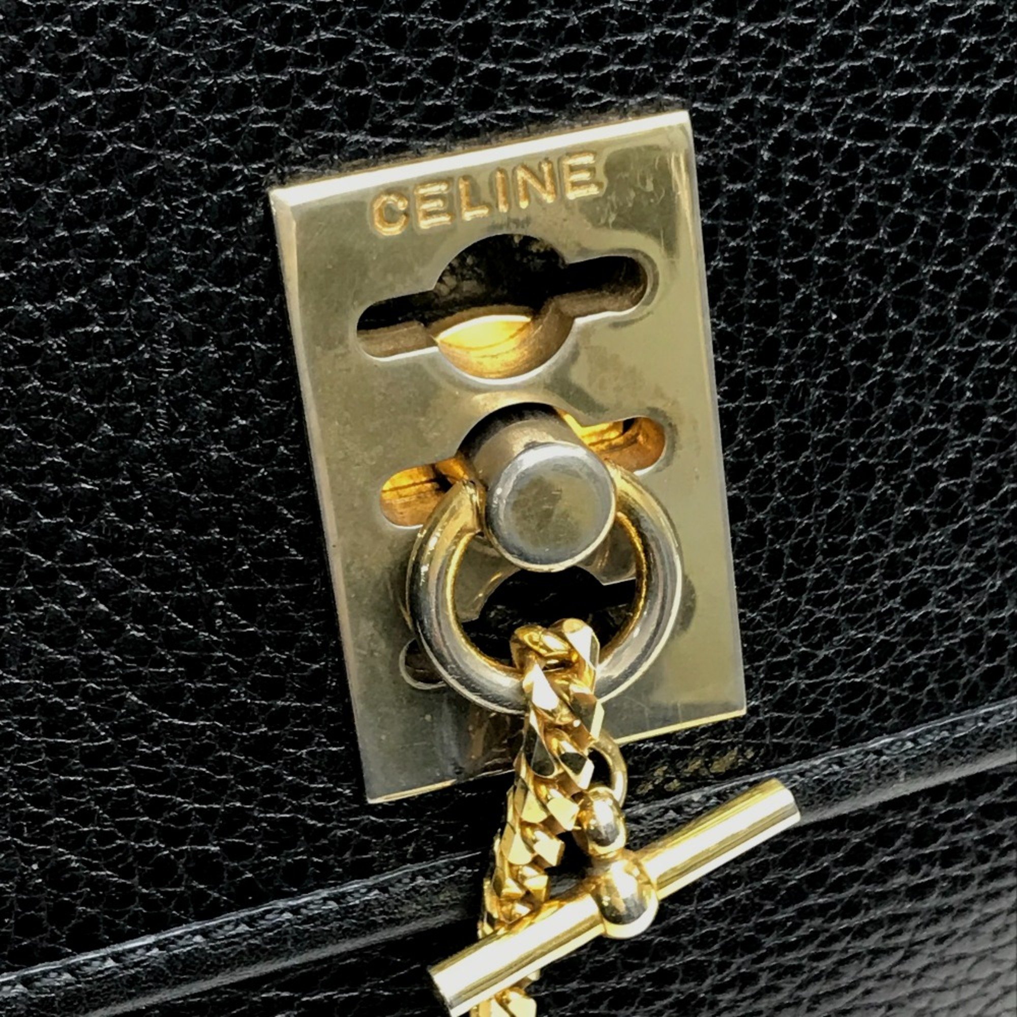 CELINE vintage Bag Tote Bag Hand Bag Black x GoldHardware