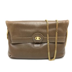 CELINE Logo Hardware Bag Chain Clutch Shoulder Bag Brown