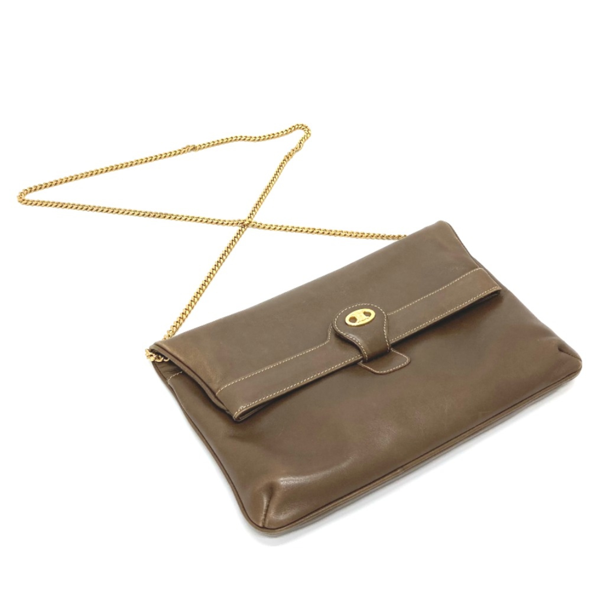 CELINE Logo Hardware Bag Chain Clutch Shoulder Bag Brown