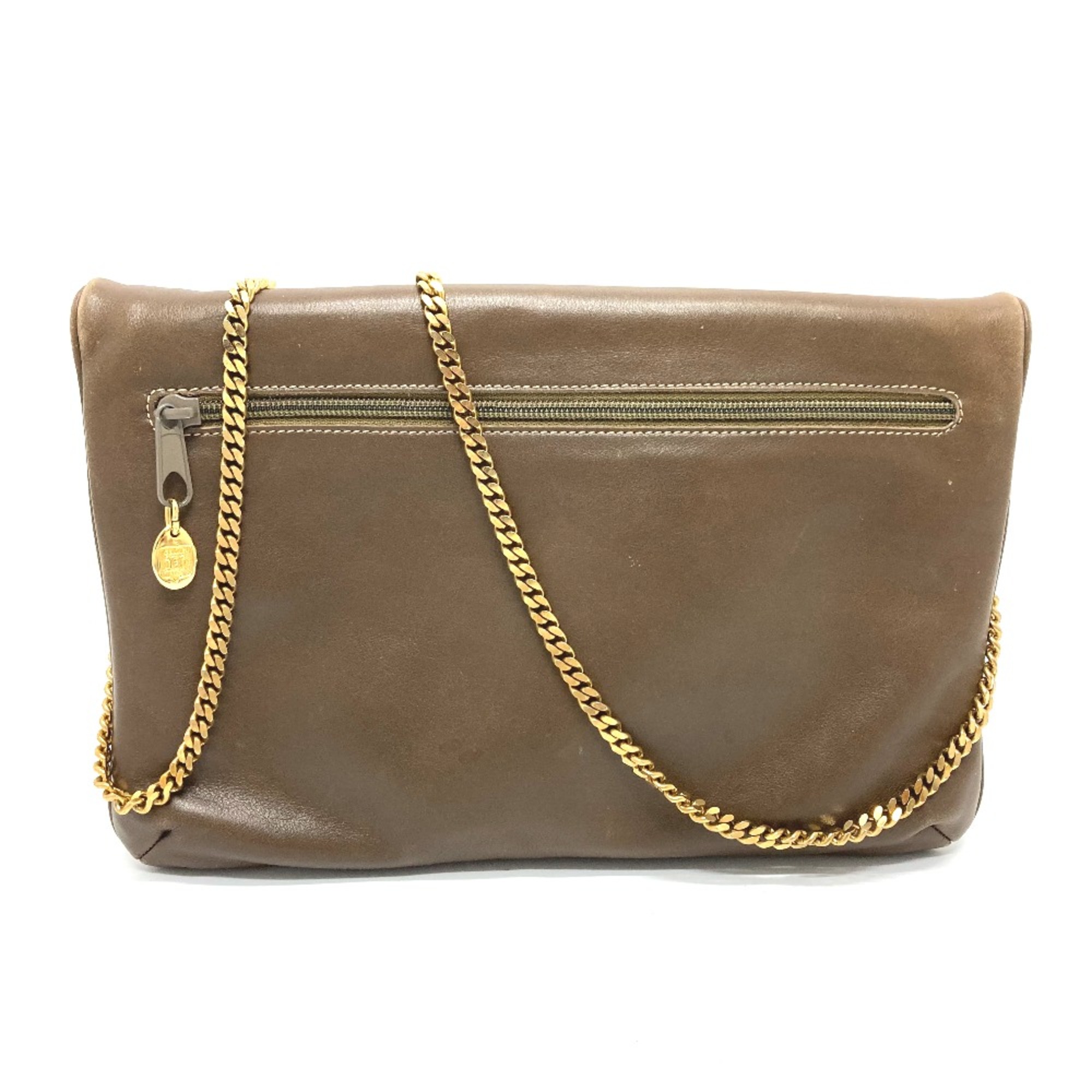 CELINE Logo Hardware Bag Chain Clutch Shoulder Bag Brown