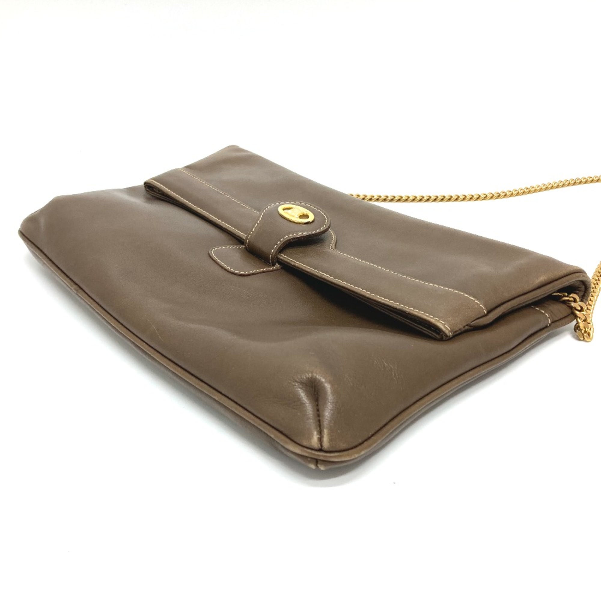 CELINE Logo Hardware Bag Chain Clutch Shoulder Bag Brown