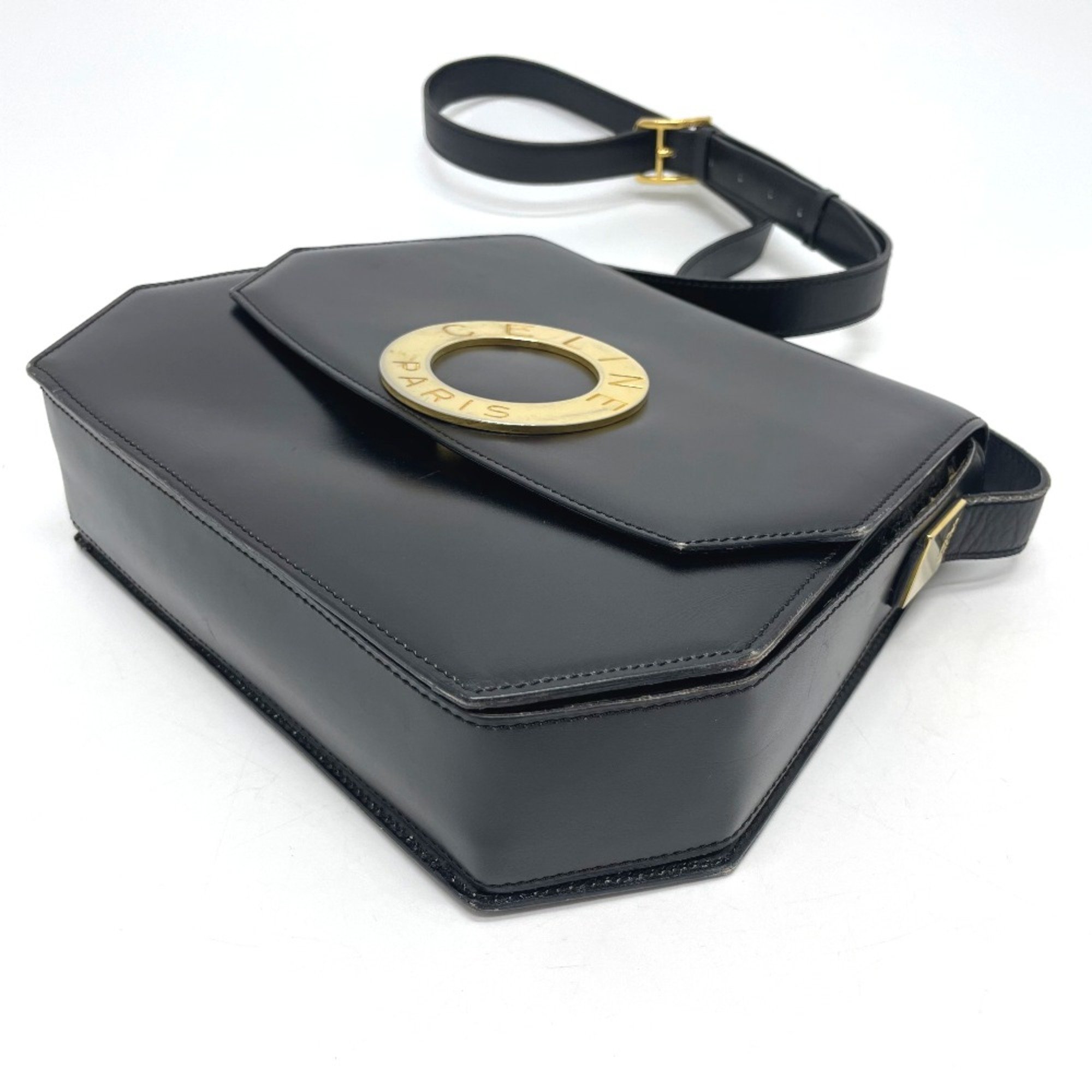 CELINE logo Bag Crossbody Shoulder Bag Black GoldHardware