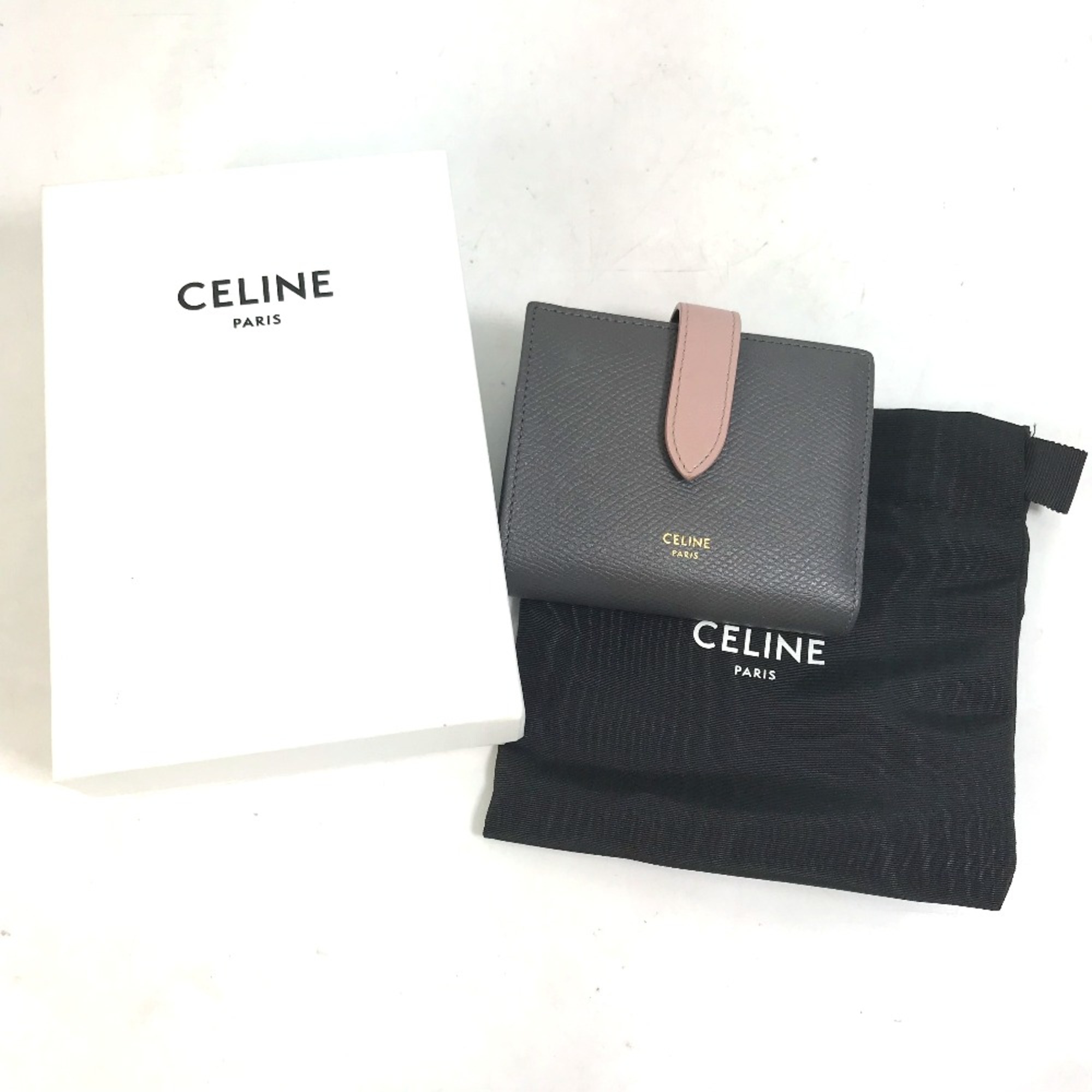 CELINE 10H263BRU.10GV Bicolor Compact Trifold wallet Gray x pink