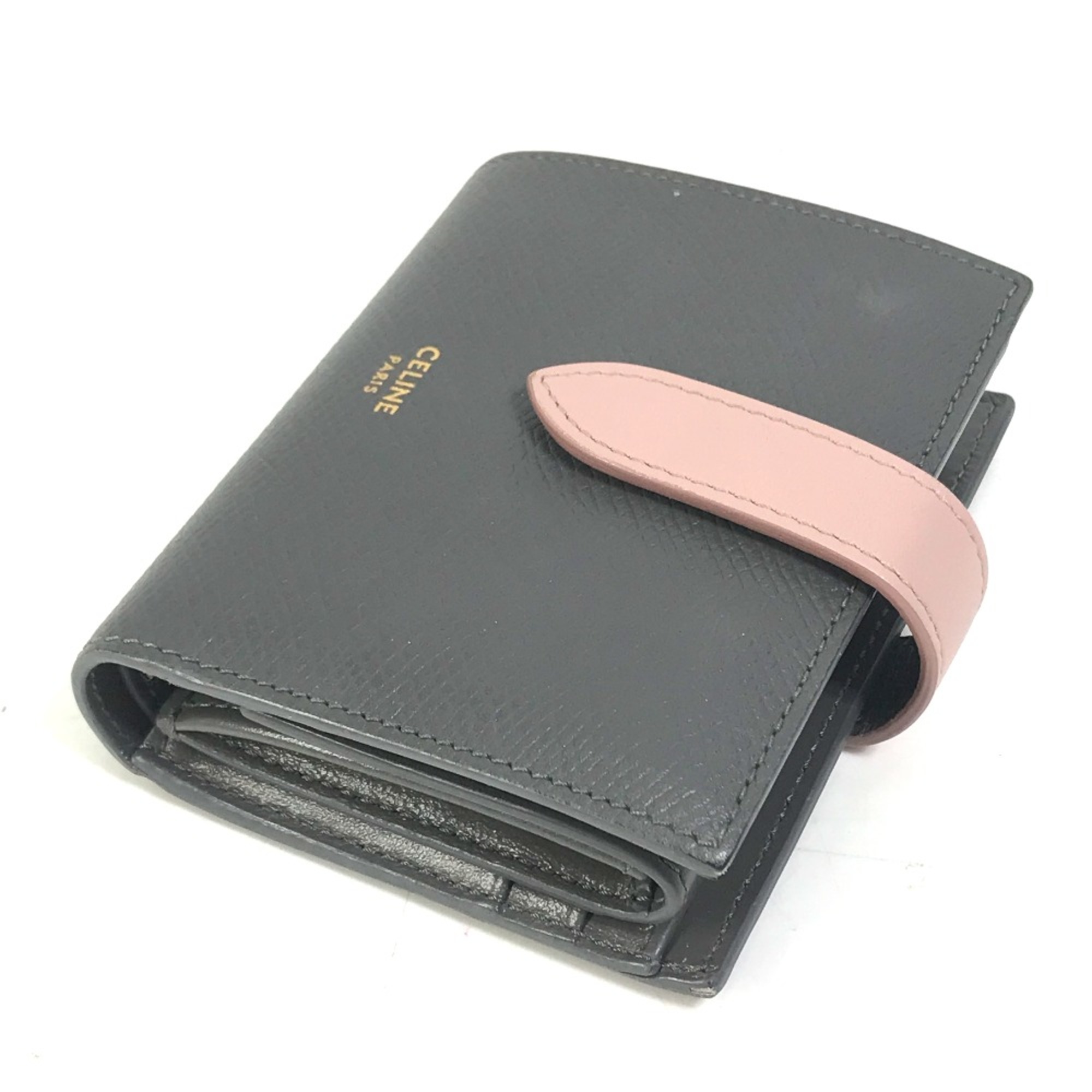 CELINE 10H263BRU.10GV Bicolor Compact Trifold wallet Gray x pink