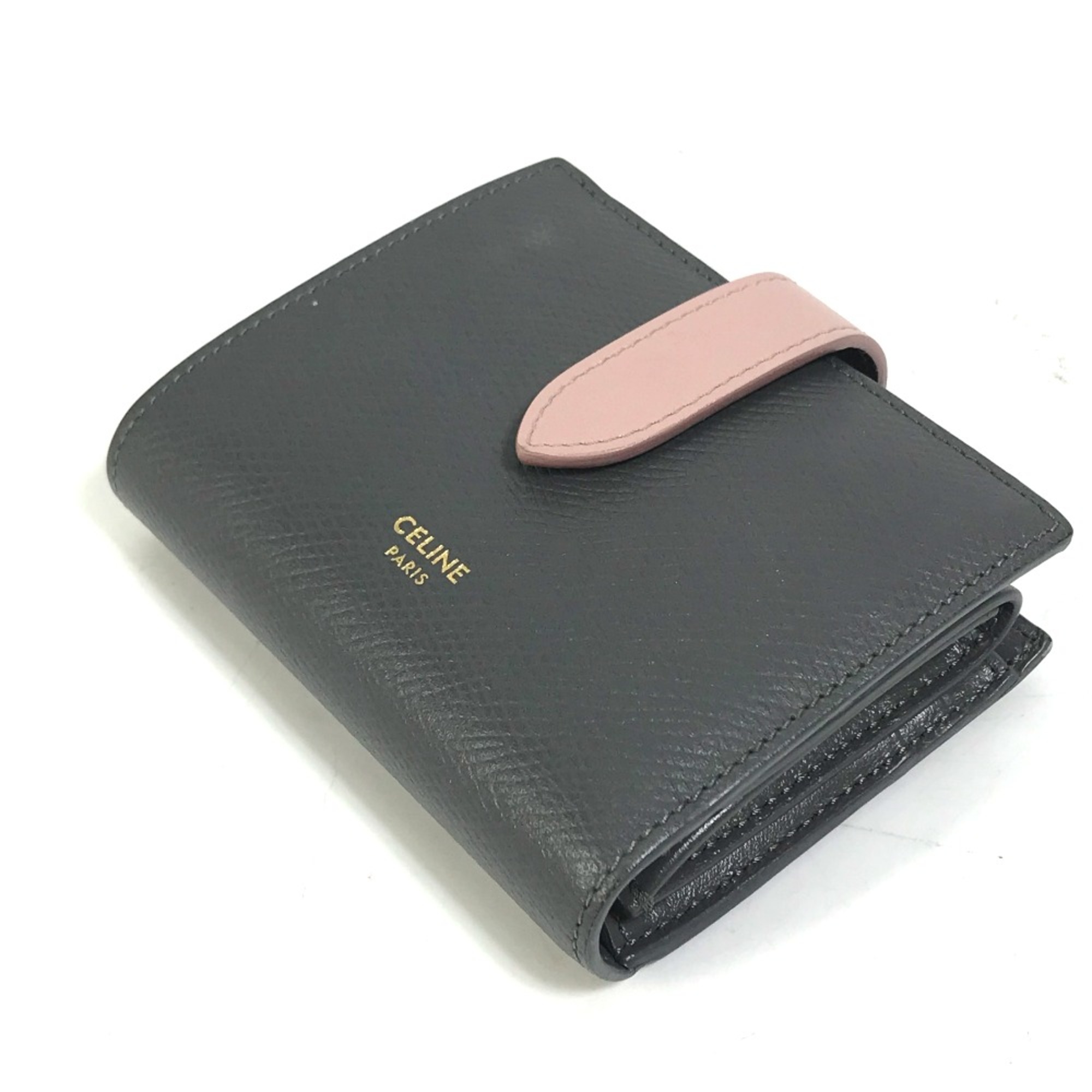 CELINE 10H263BRU.10GV Bicolor Compact Trifold wallet Gray x pink