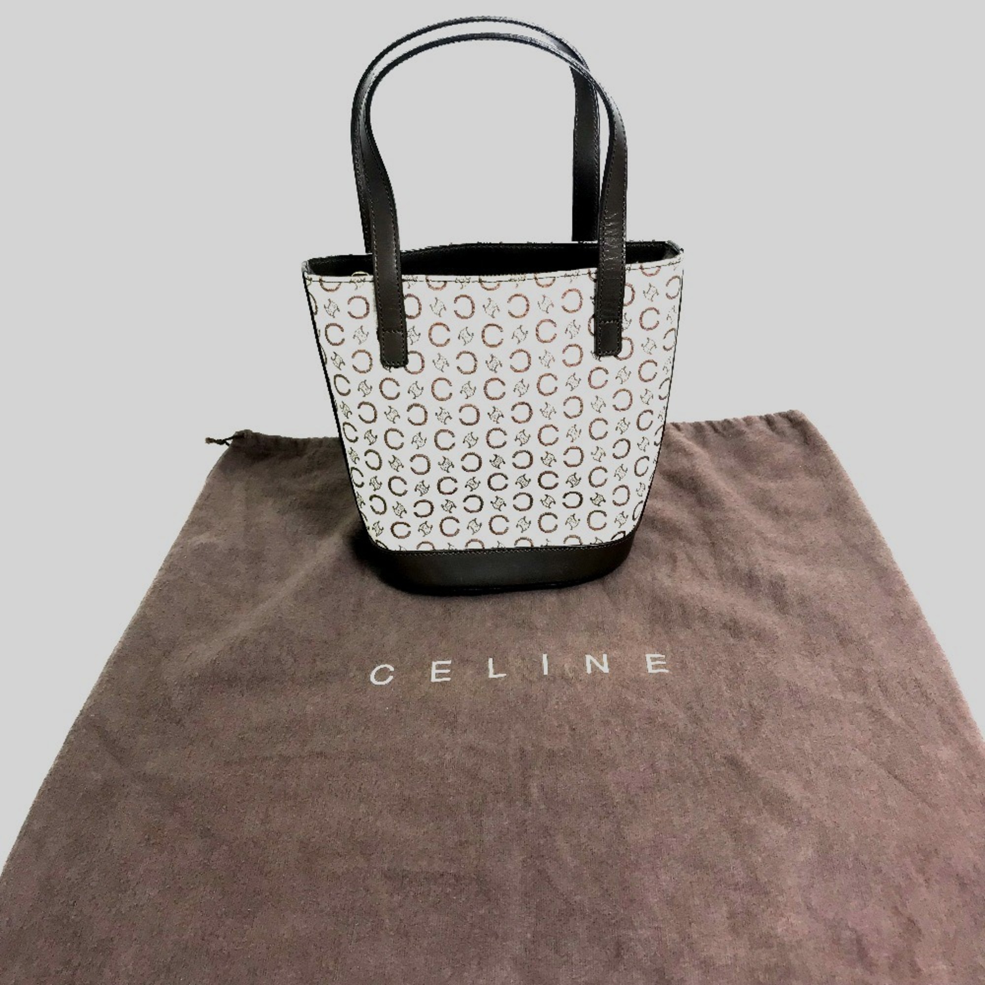 CELINE MC01-1 Bag Hand Bag Tote Bag Beige /Dark Brown GoldHardware