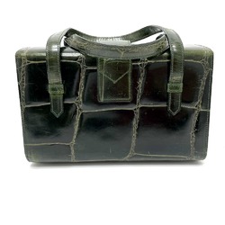 CELINE Croco embossed bag vanity box type Hand Bag Green