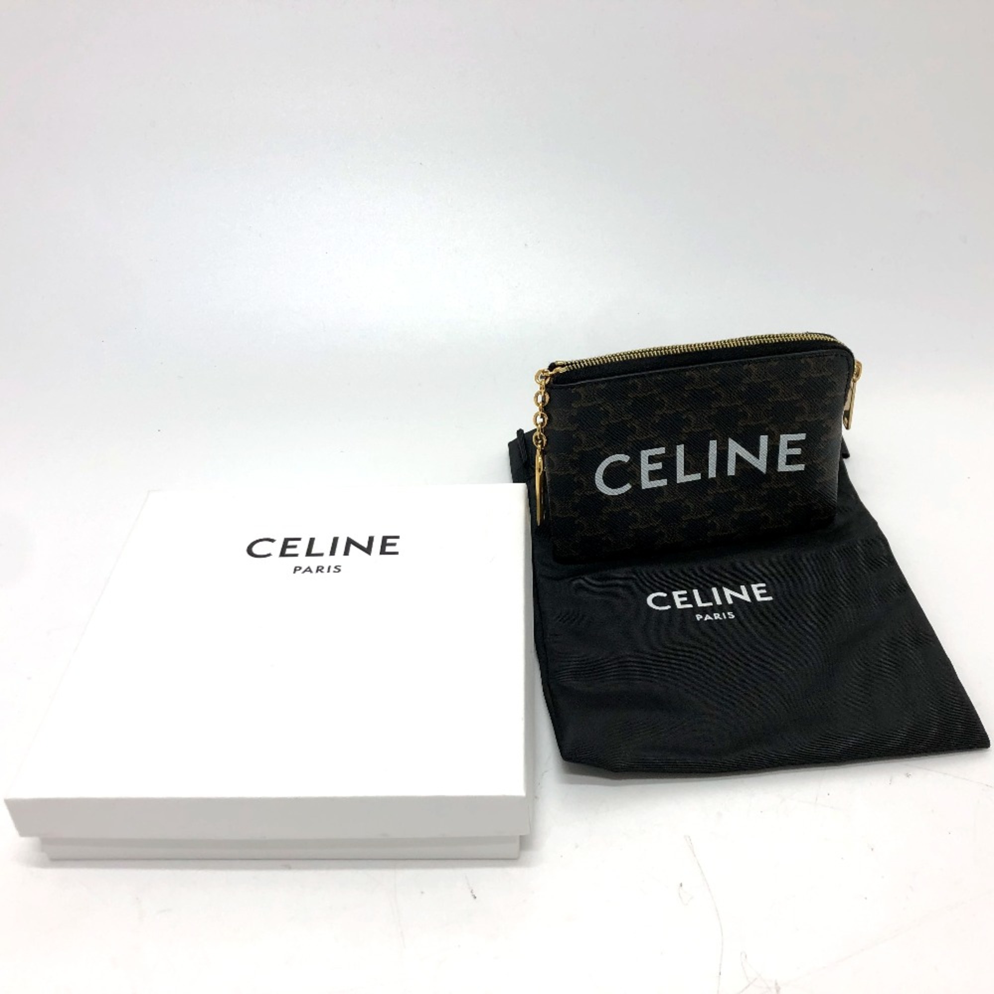 CELINE 10C662CA2 Triomphe Accessory case Coin Compartment coin purse Brown GoldHardware