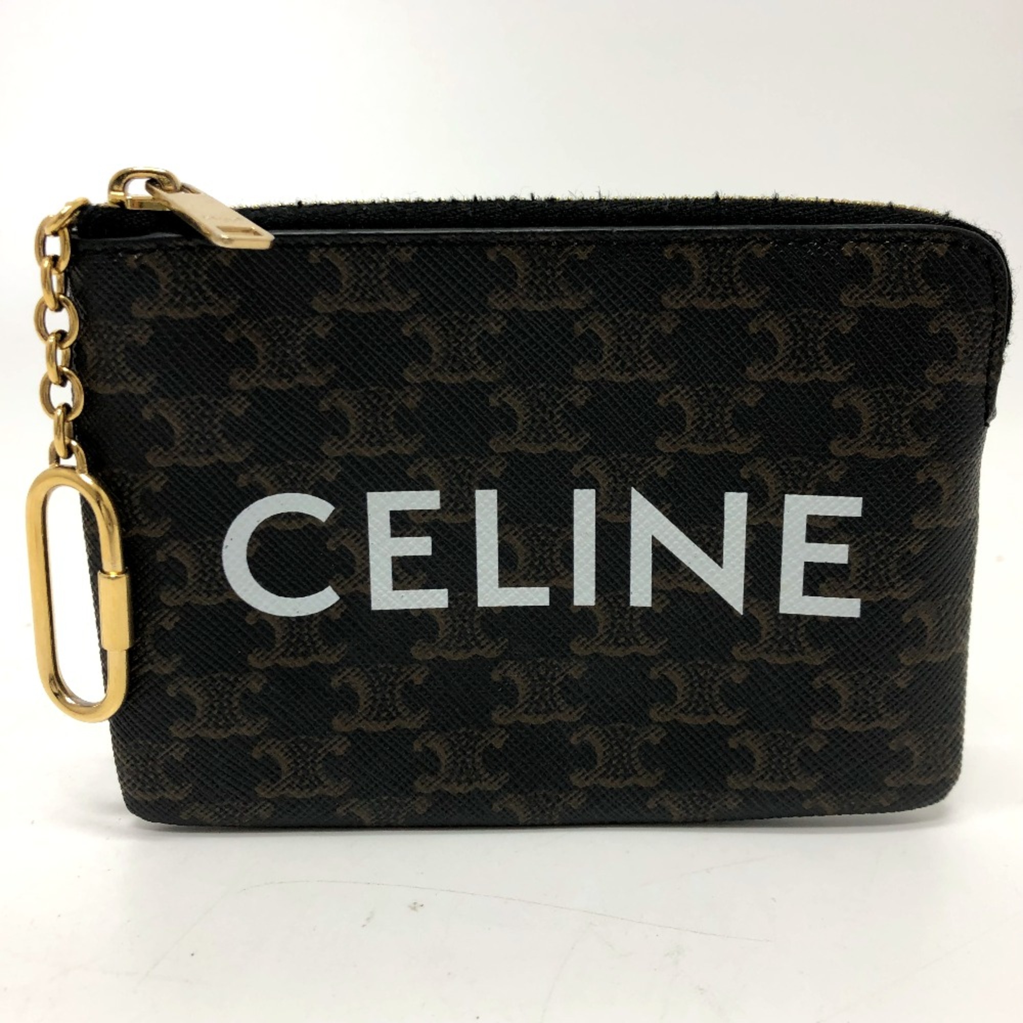 CELINE 10C662CA2 Triomphe Accessory case Coin Compartment coin purse Brown GoldHardware