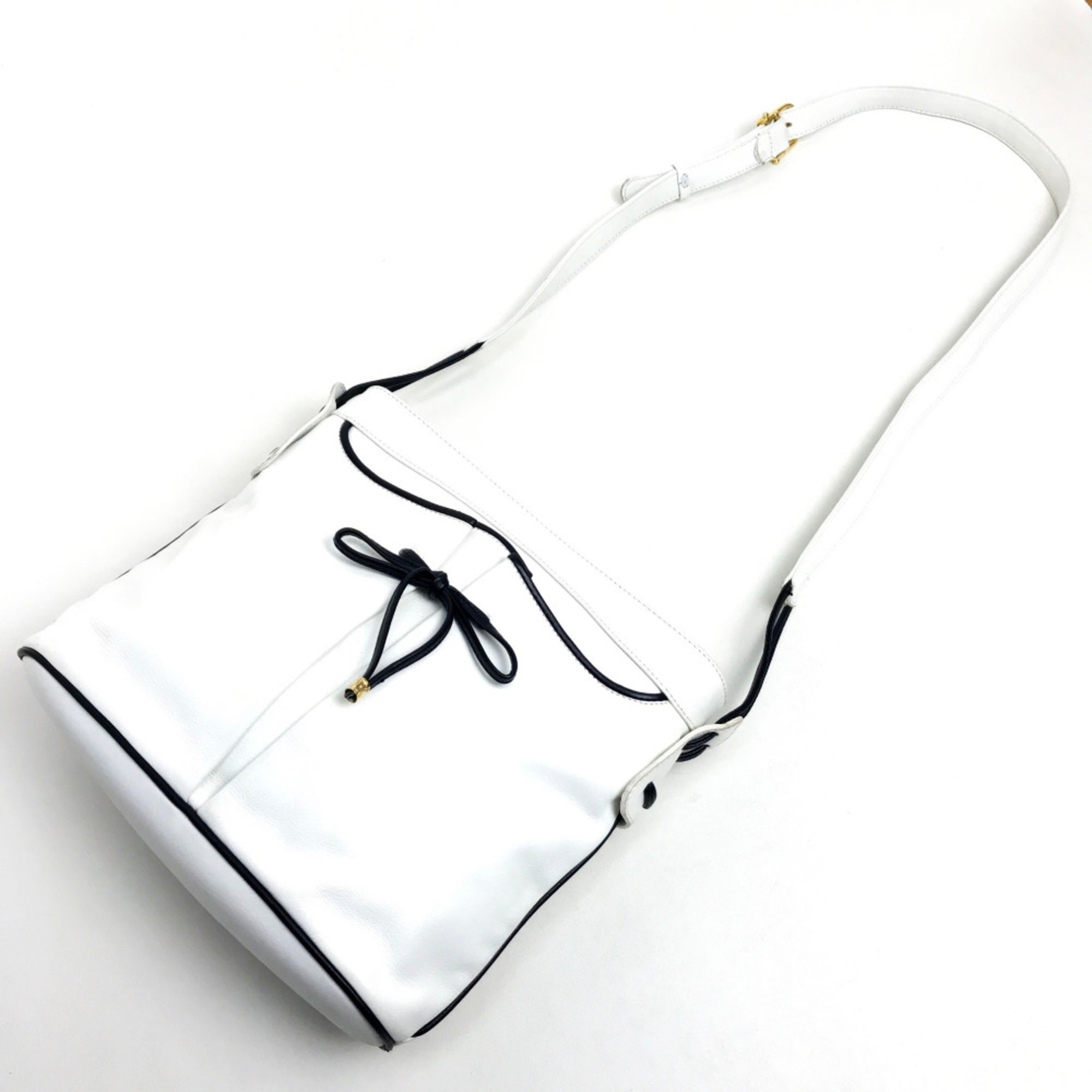 CELINE Ribbon motif Bag Shoulder Bag White x Black