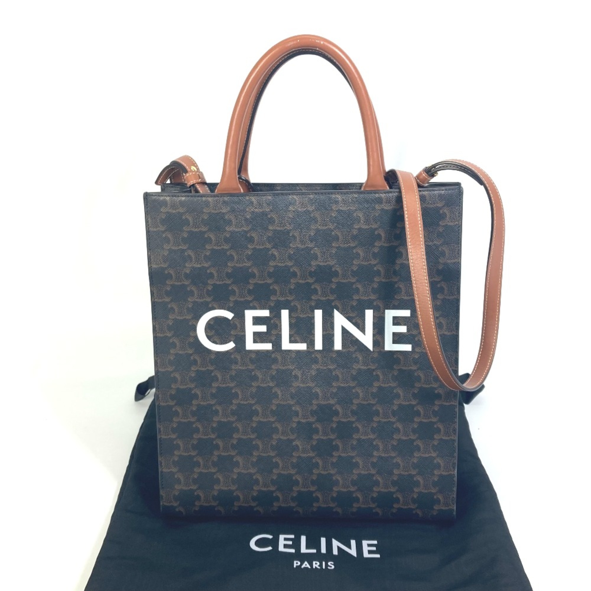 CELINE 191542 Triomphe Vertical Cover Small Bag 2WAY Bag Shoulder Bag Hand Bag Crossbody Tote Bag Brown