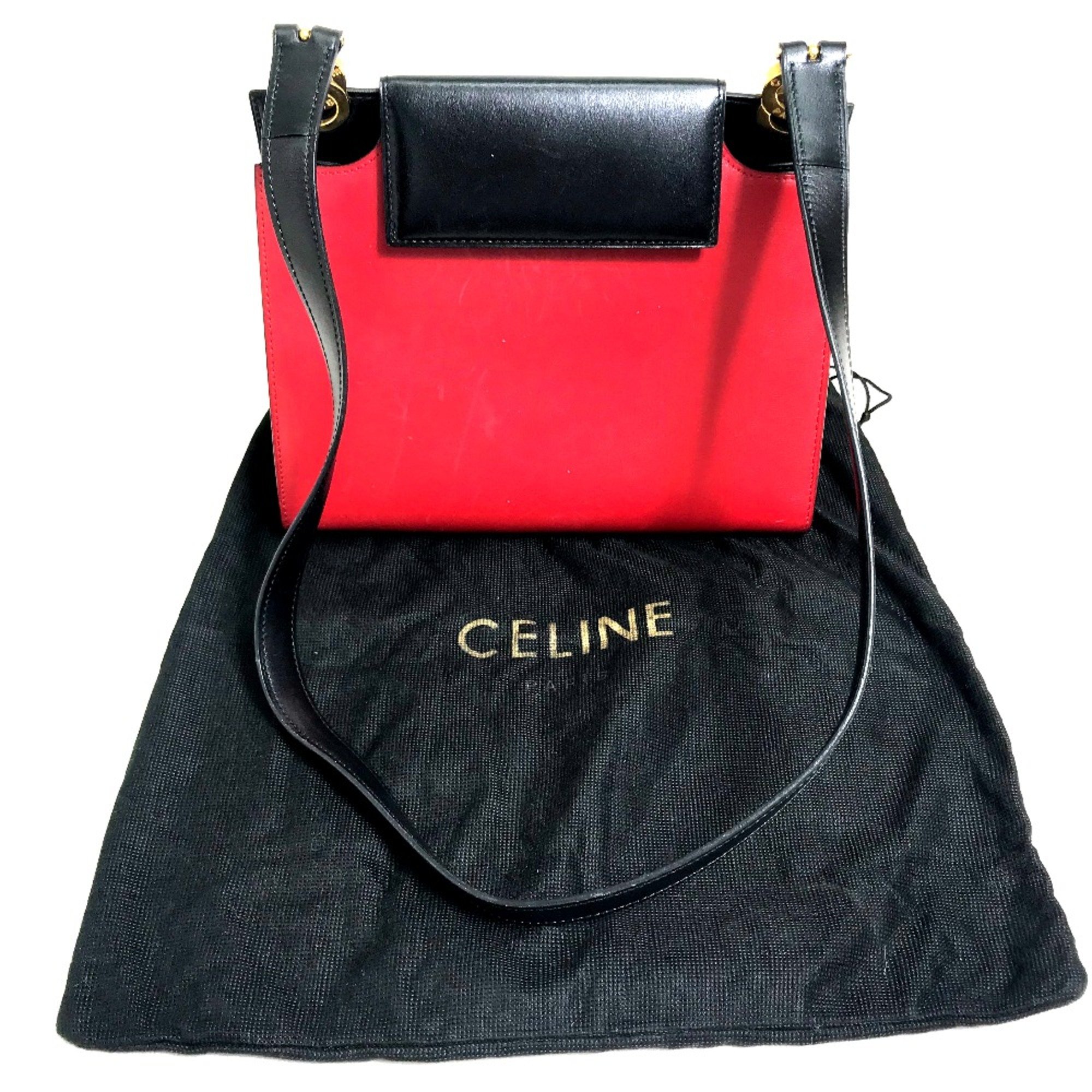 CELINE vintage bag one shoulder Shoulder Bag Red/Black GoldHardware