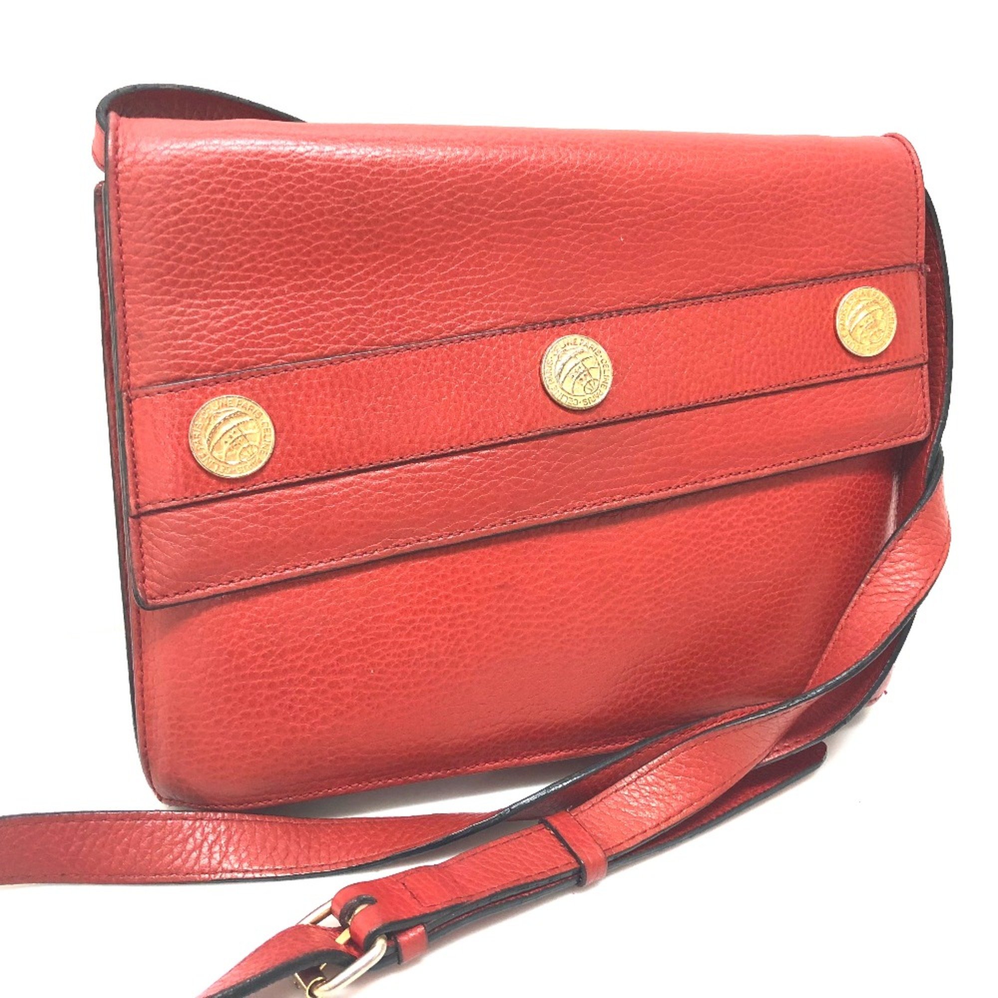 CELINE Crossbody bag bag flap Shoulder Bag Red Red