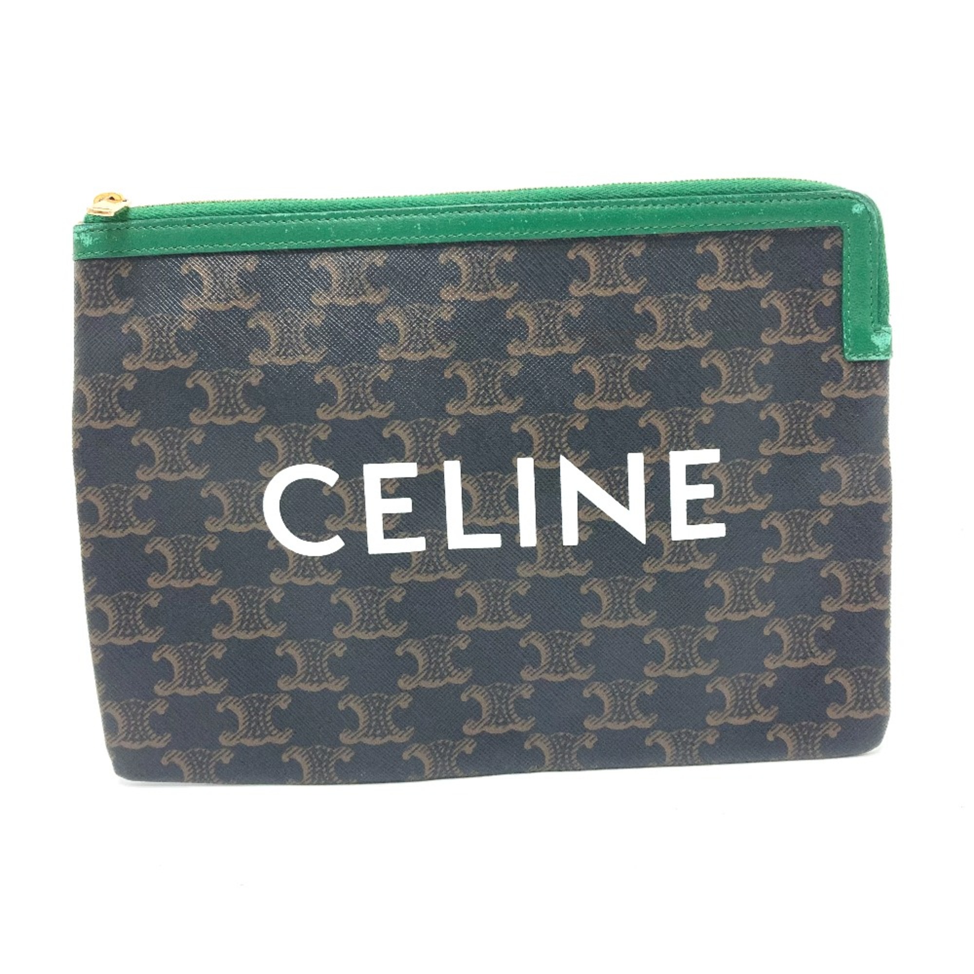 CELINE Pouch Clutch bag Brown Green