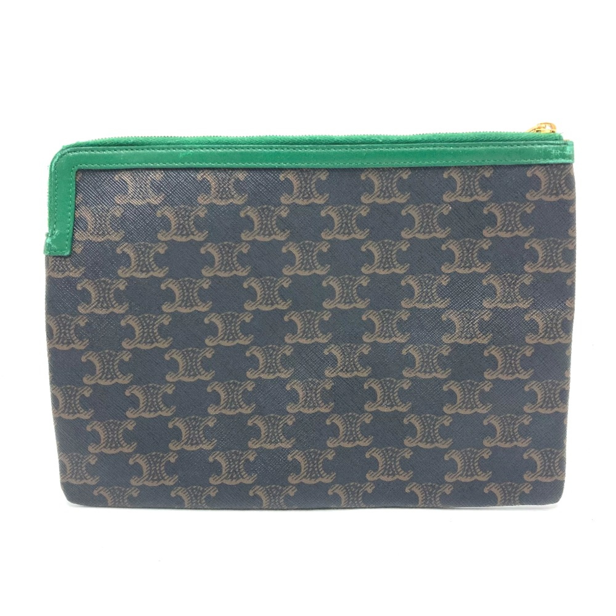 CELINE Pouch Clutch bag Brown Green