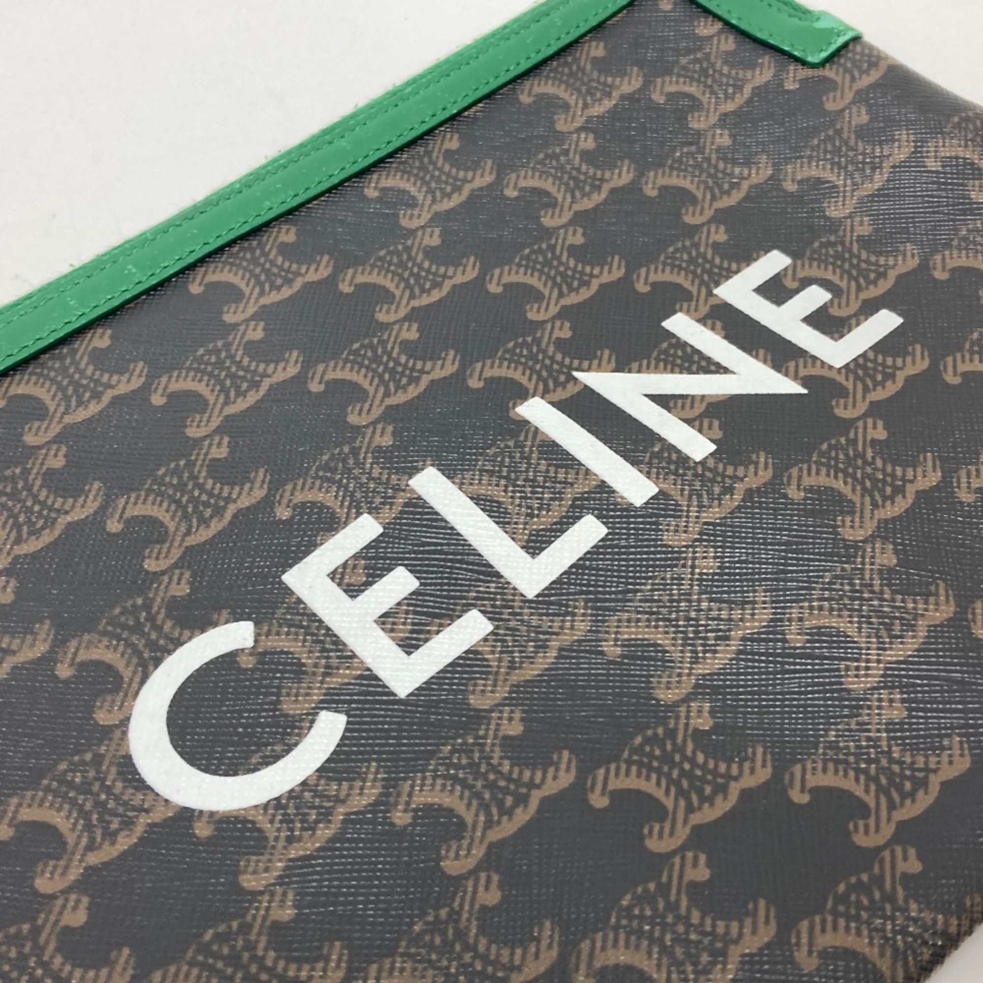 CELINE Pouch Clutch bag Brown Green