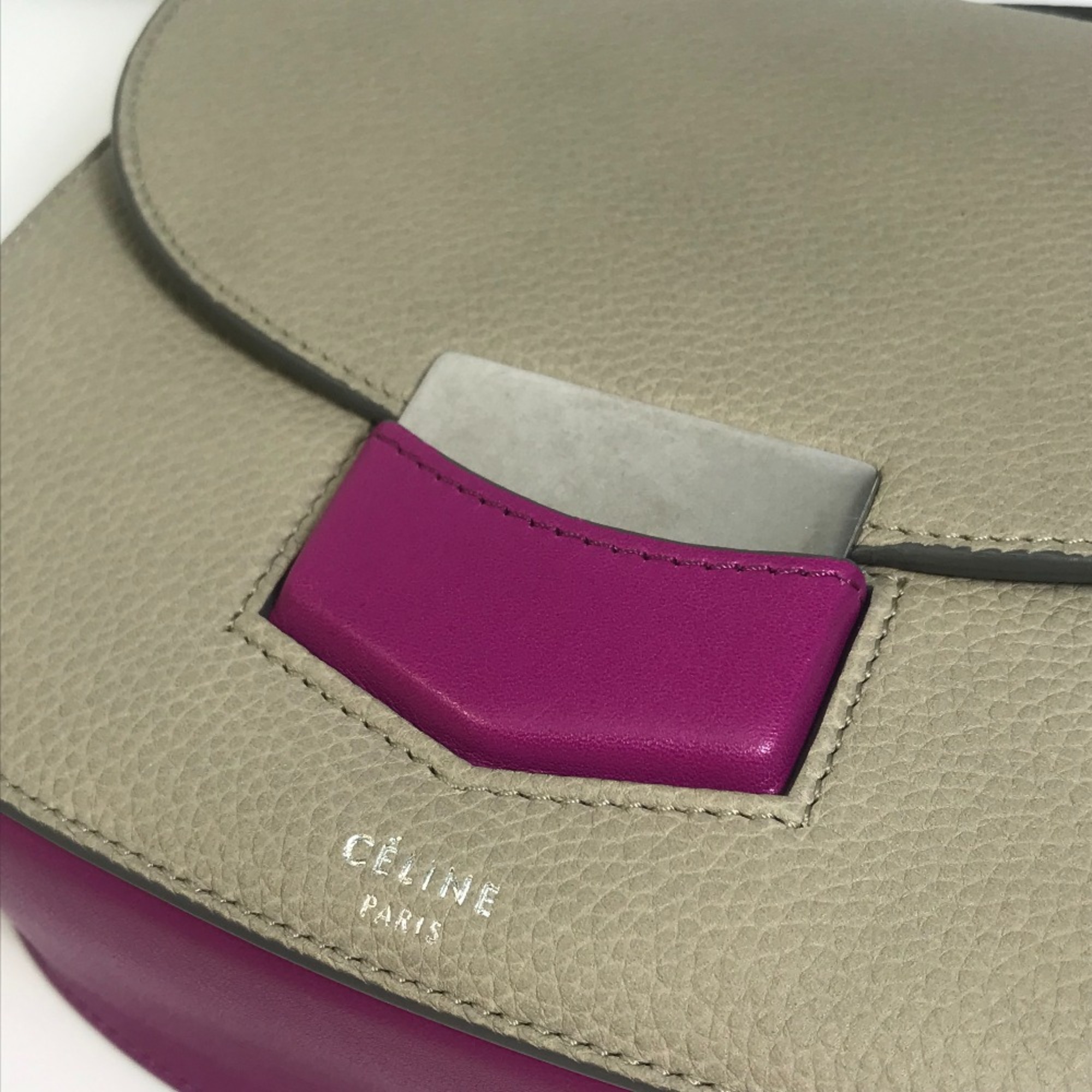 CELINE Bicolor bag Crossbody shawl Shoulder Bag Gray x purple pink