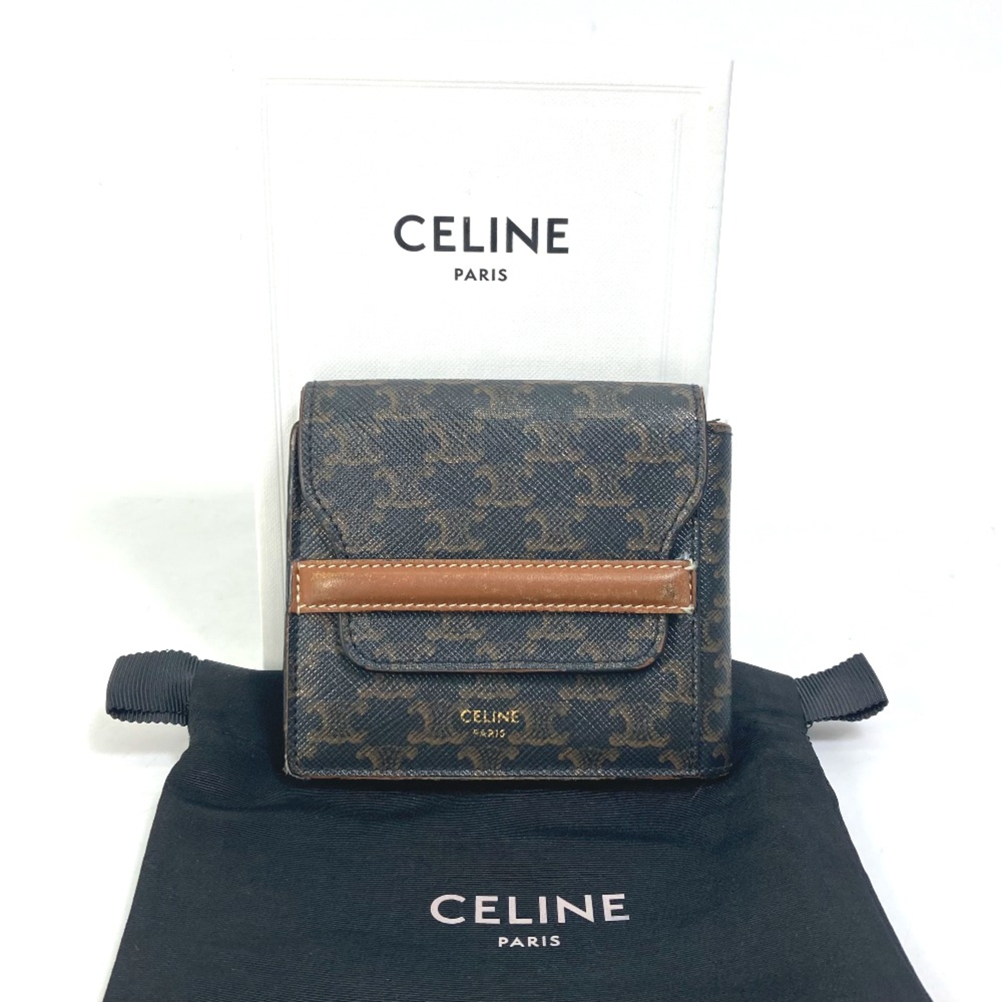 CELINE Card Case with flap Folded wallet Brown