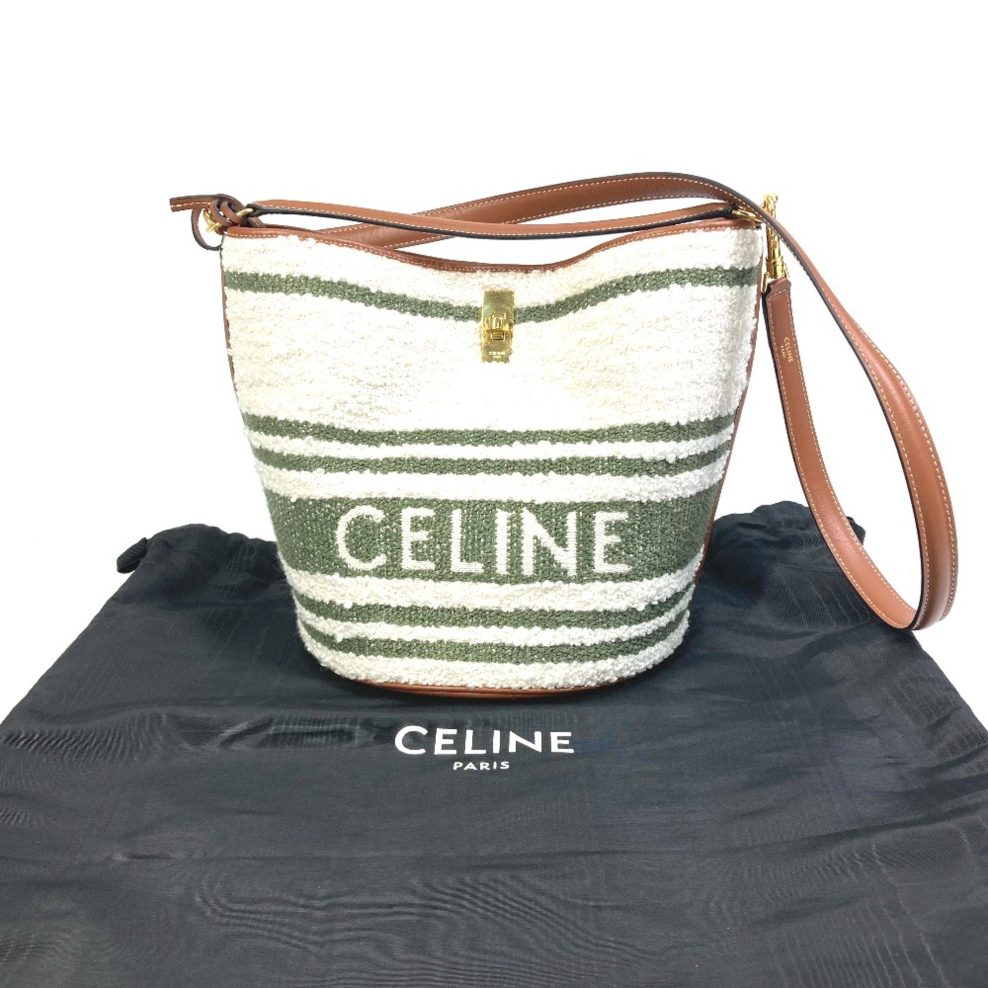 CELINE 195572ED3-15KZ border Bag 2WAY Bucket Bag Shoulder Bag Hand Bag khaki & tan