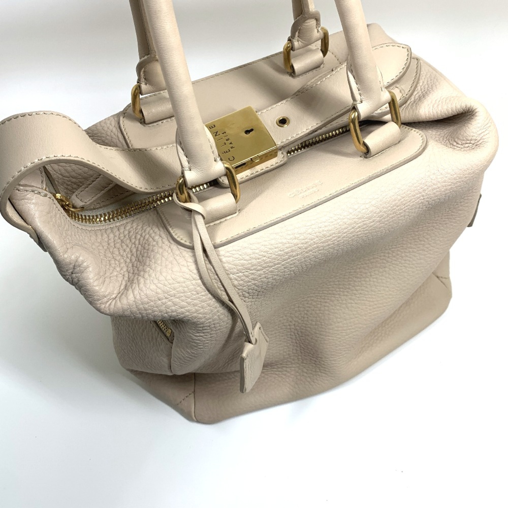 CELINE Old logo Bag Hand Bag Beige