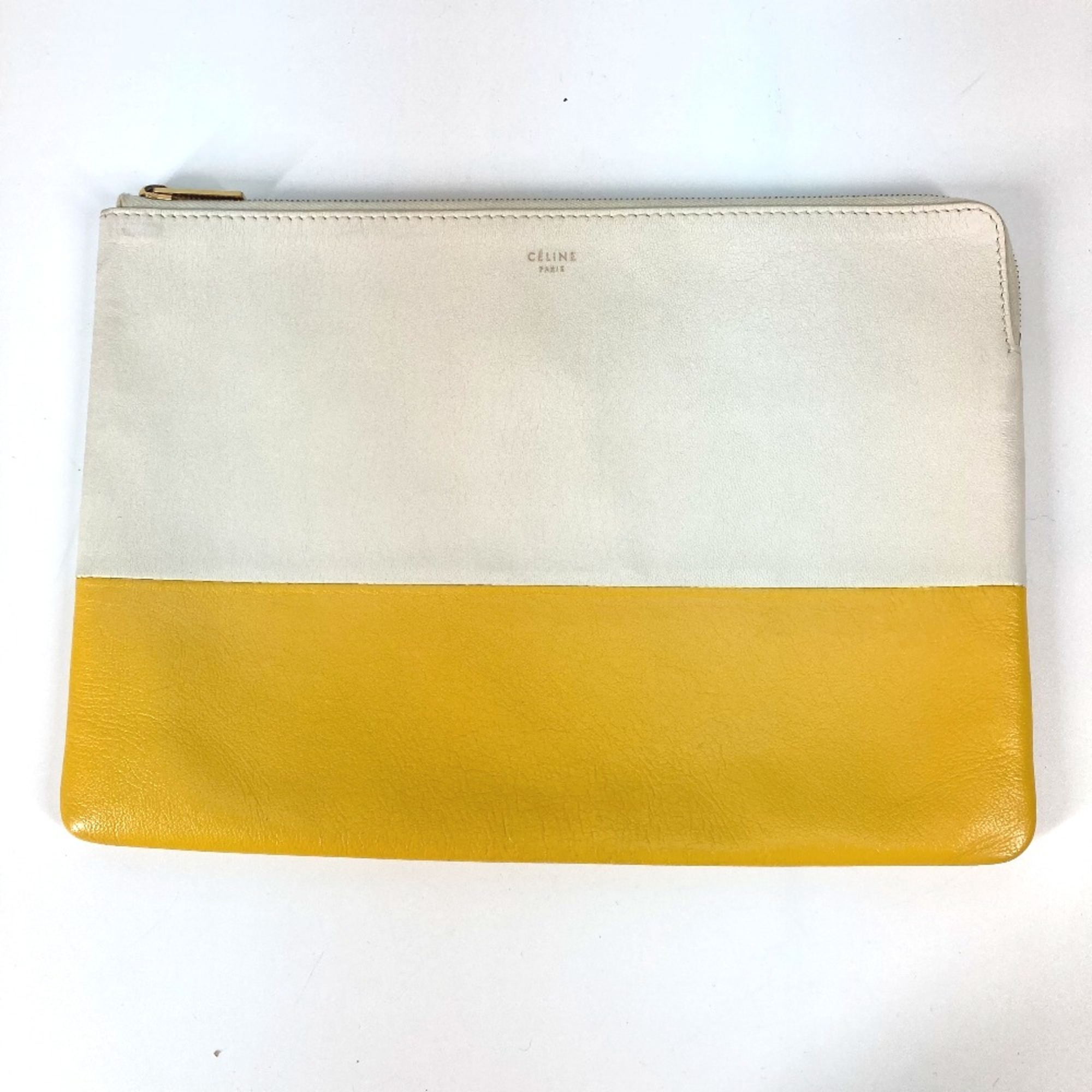 CELINE Bicolor Pouch Clutch bag White x yellow