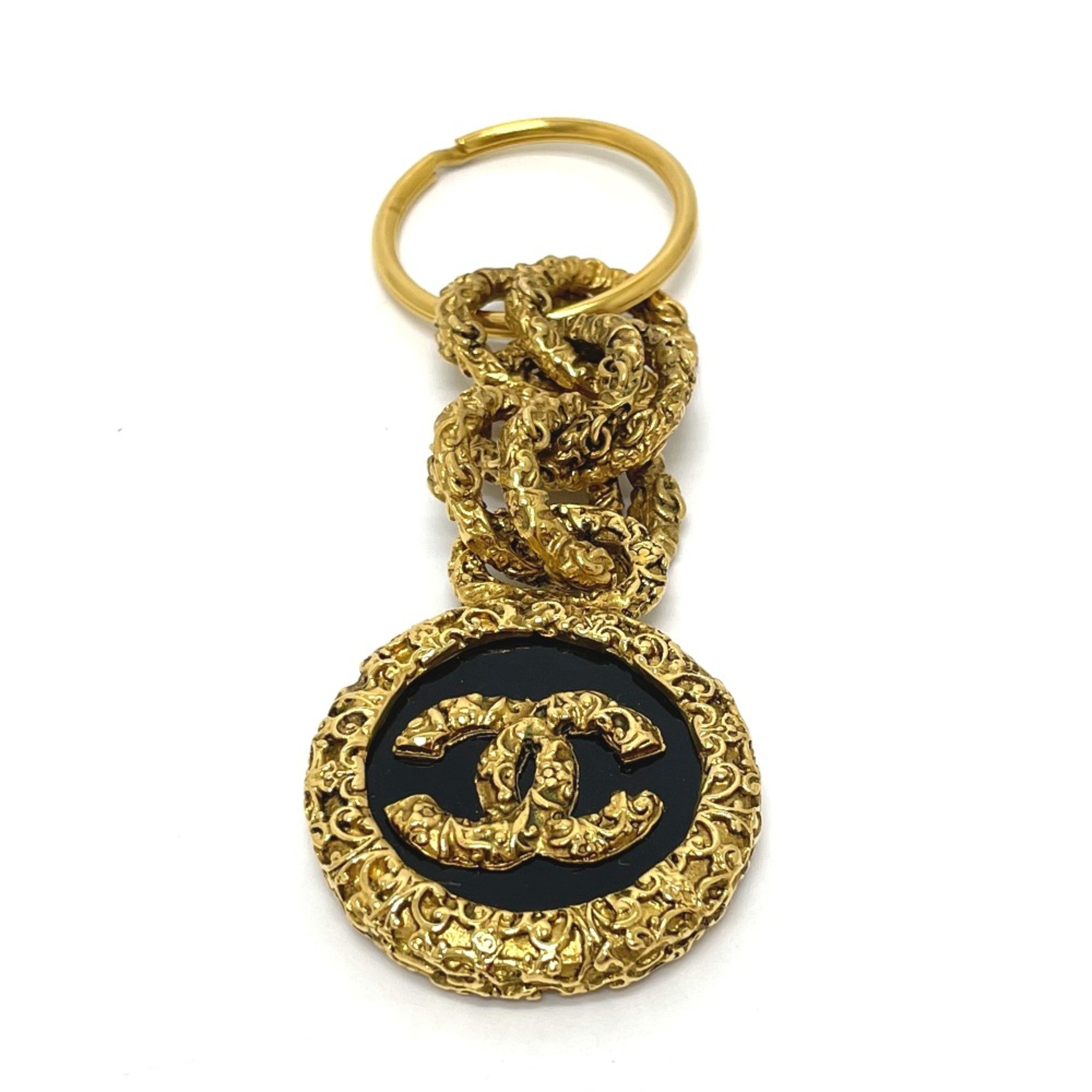 Chanel Coco CC Mark Charm 03A Key ring Gold x Black