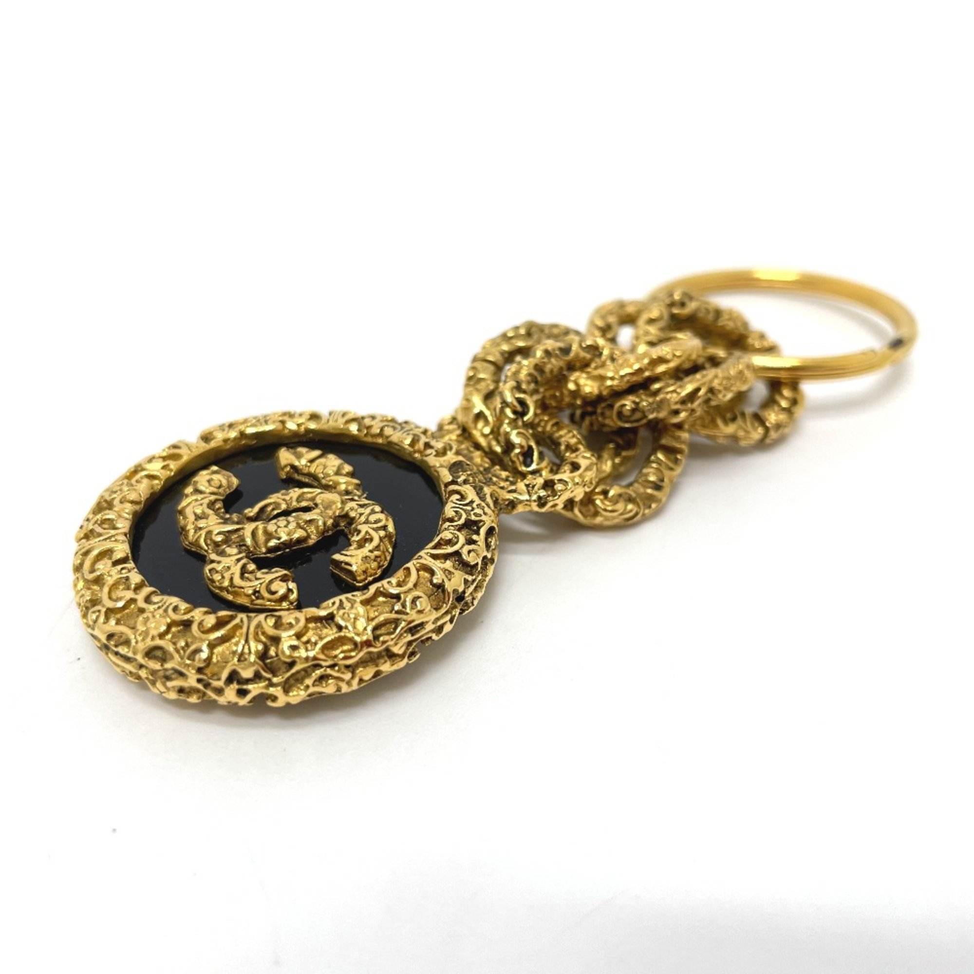 Chanel Coco CC Mark Charm 03A Key ring Gold x Black