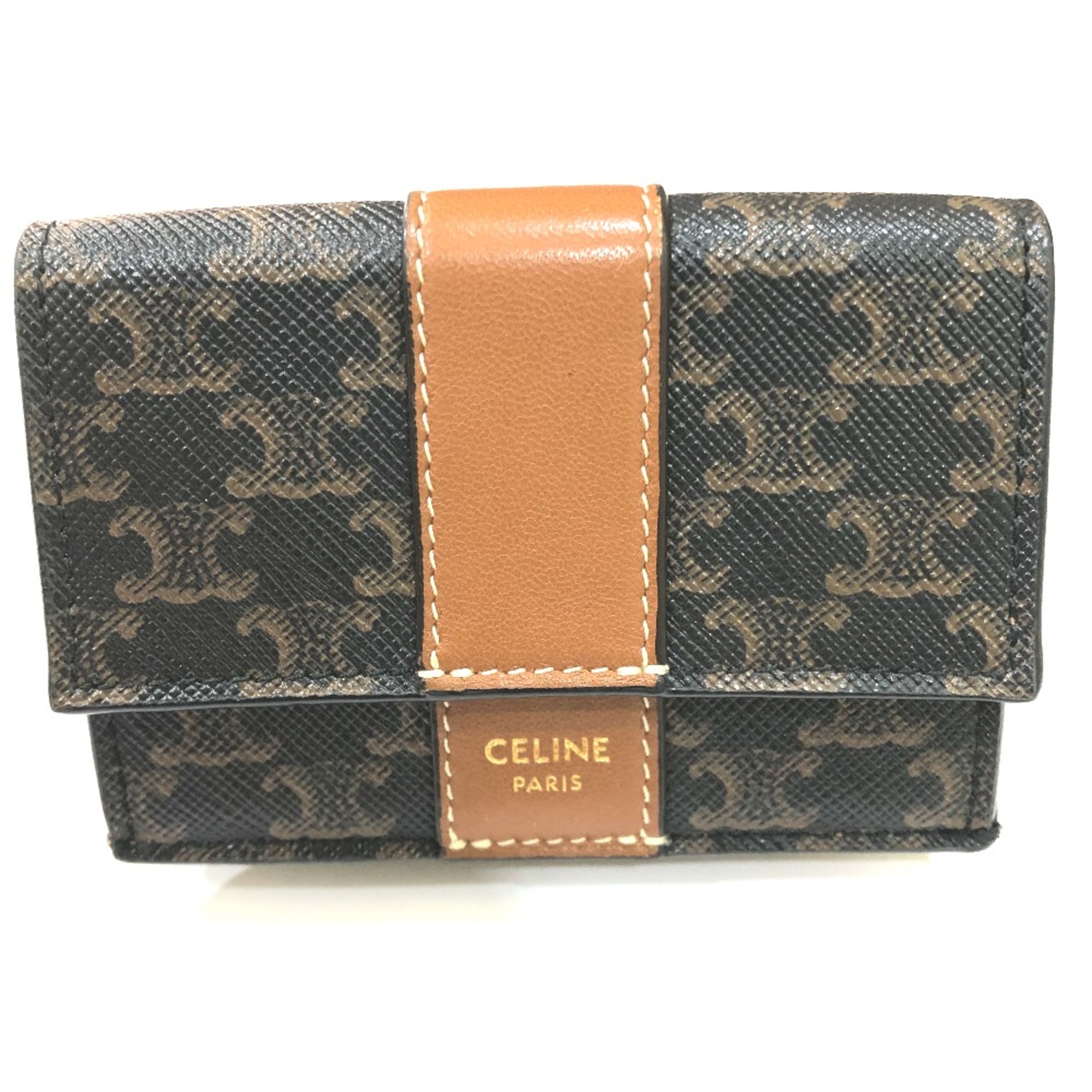 CELINE Triomphe Compact wallet Trifold wallet Brown GoldHardware