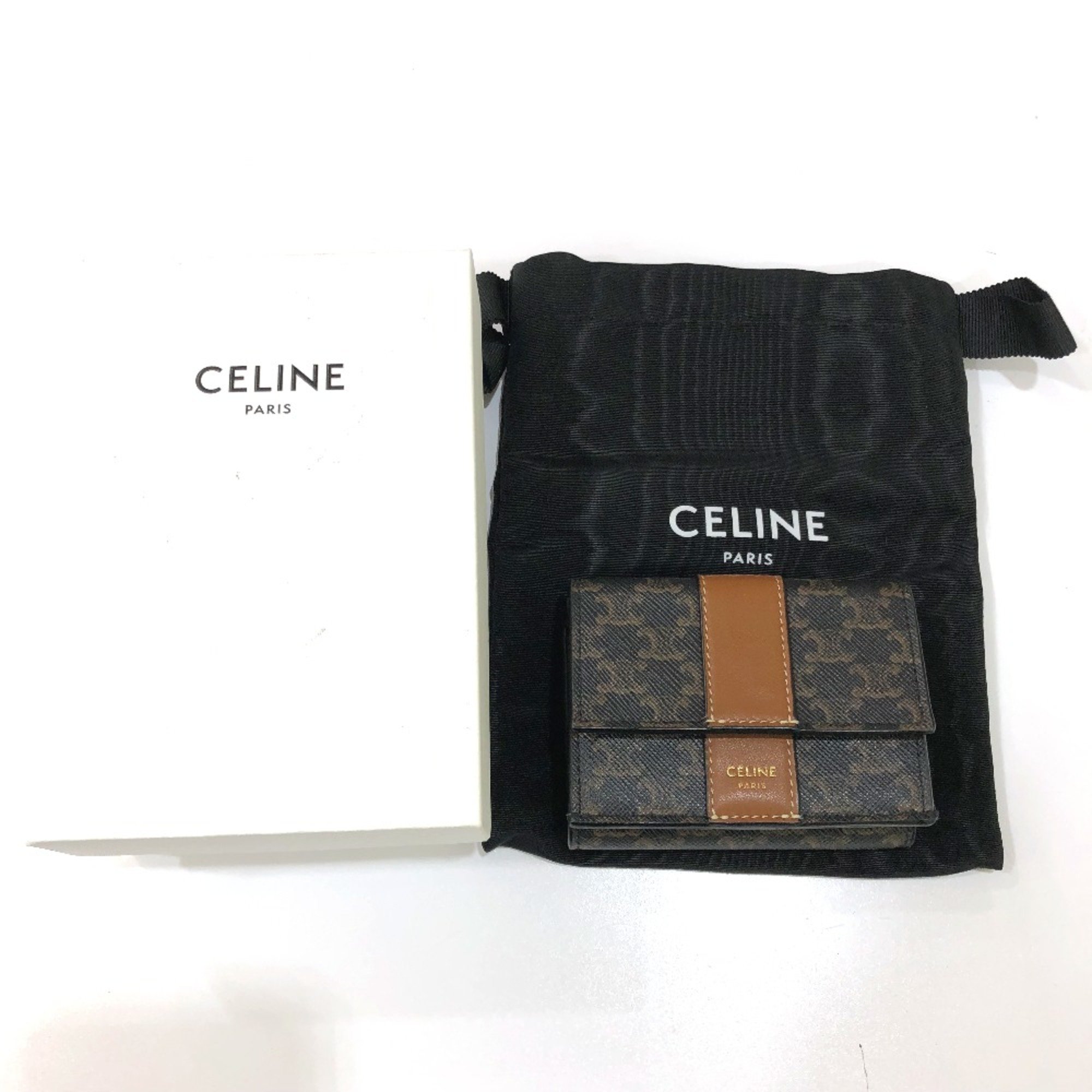 CELINE Triomphe Compact wallet Trifold wallet Brown GoldHardware