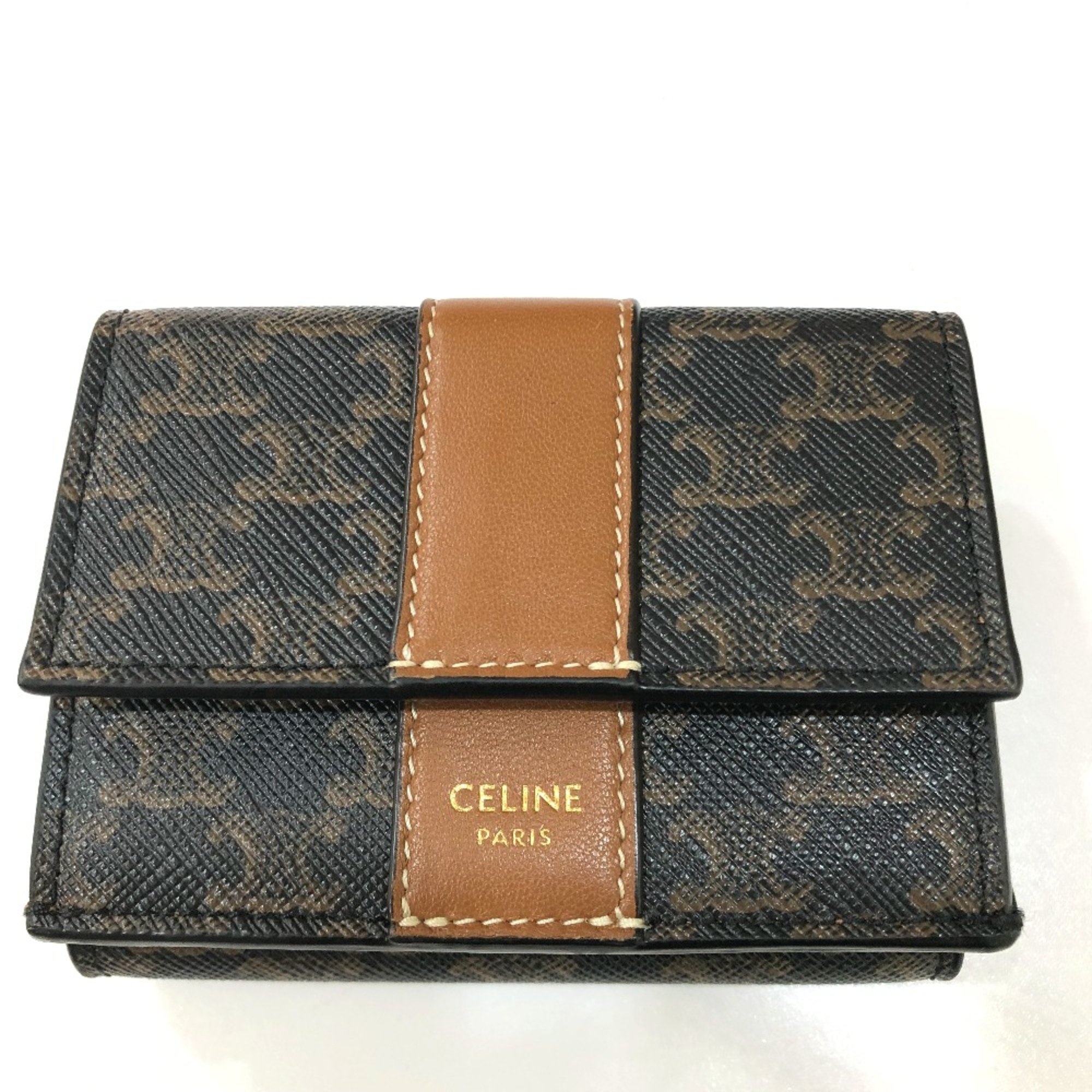 CELINE Triomphe Compact wallet Trifold wallet Brown GoldHardware